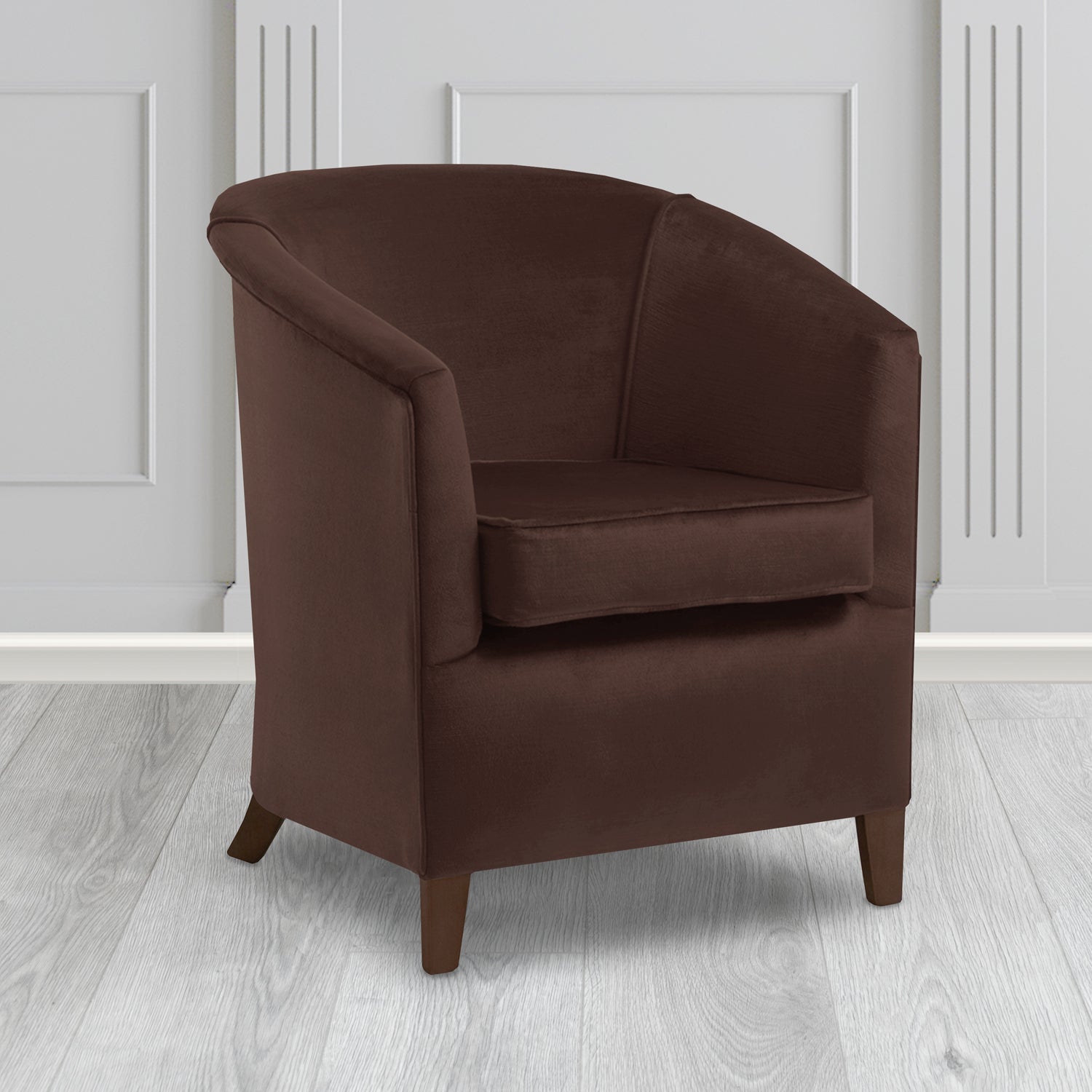 Jasmine Tub Chair in Noble 702 Chocolate Crib 5 Velvet Fabric - Water Resistant - The Tub Chair Shop