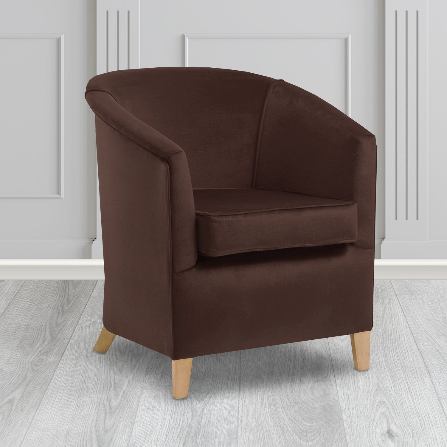 Jasmine Tub Chair in Noble 702 Chocolate Crib 5 Velvet Fabric - Water Resistant - The Tub Chair Shop