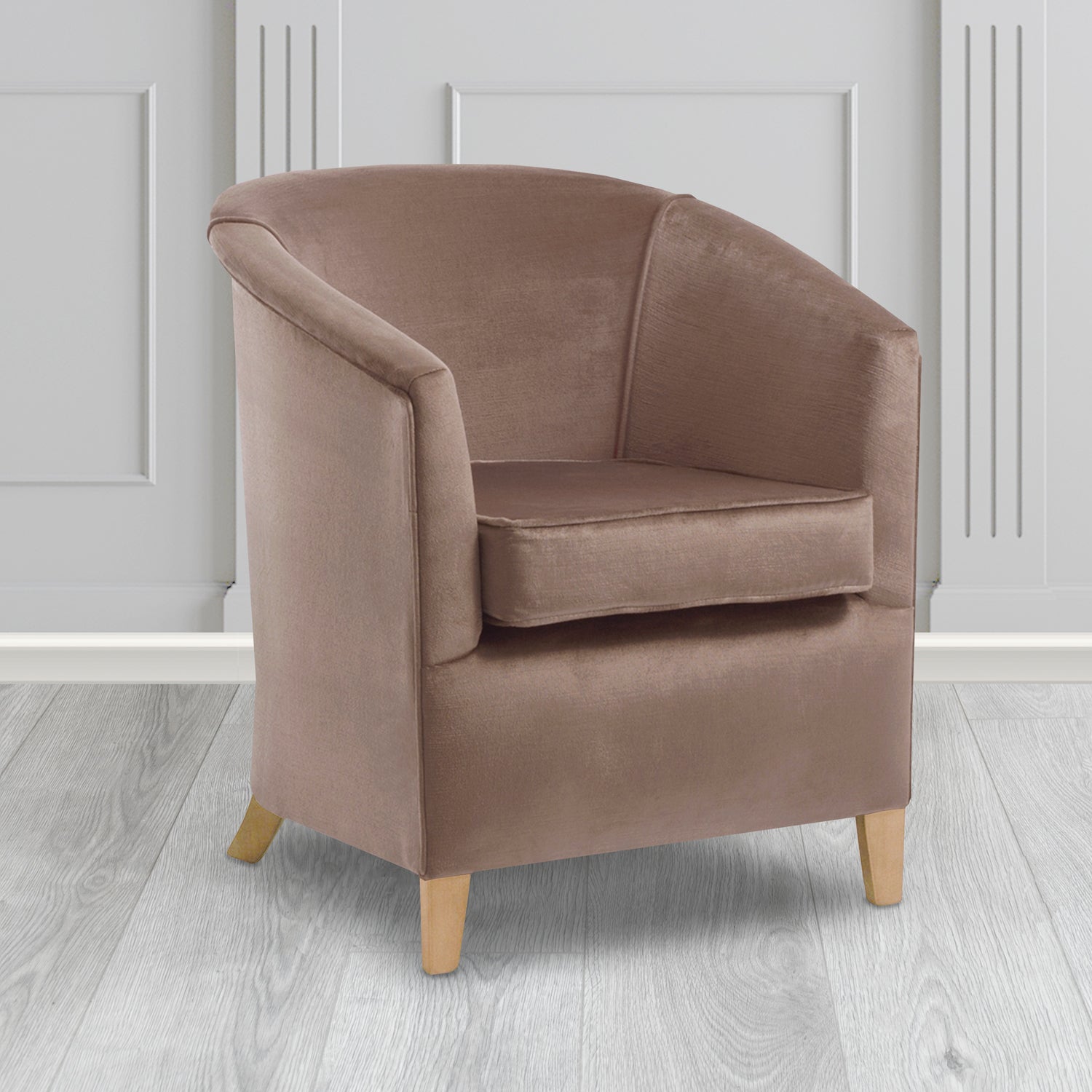 Jasmine Tub Chair in Noble 708 Truffle Crib 5 Velvet Fabric - Water Resistant - The Tub Chair Shop