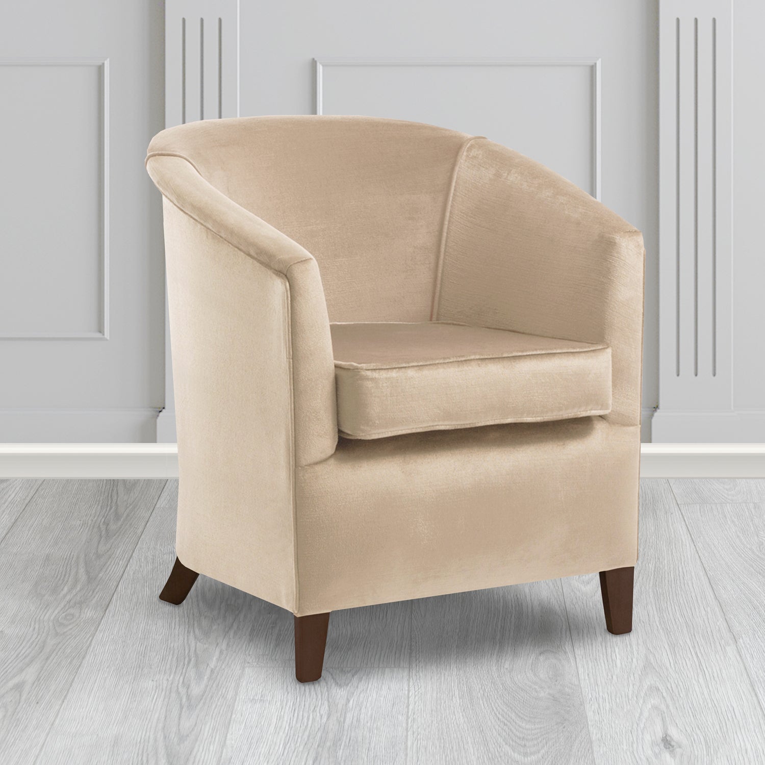 Jasmine Tub Chair in Noble 837 Stone Crib 5 Velvet Fabric - Water Resistant - The Tub Chair Shop