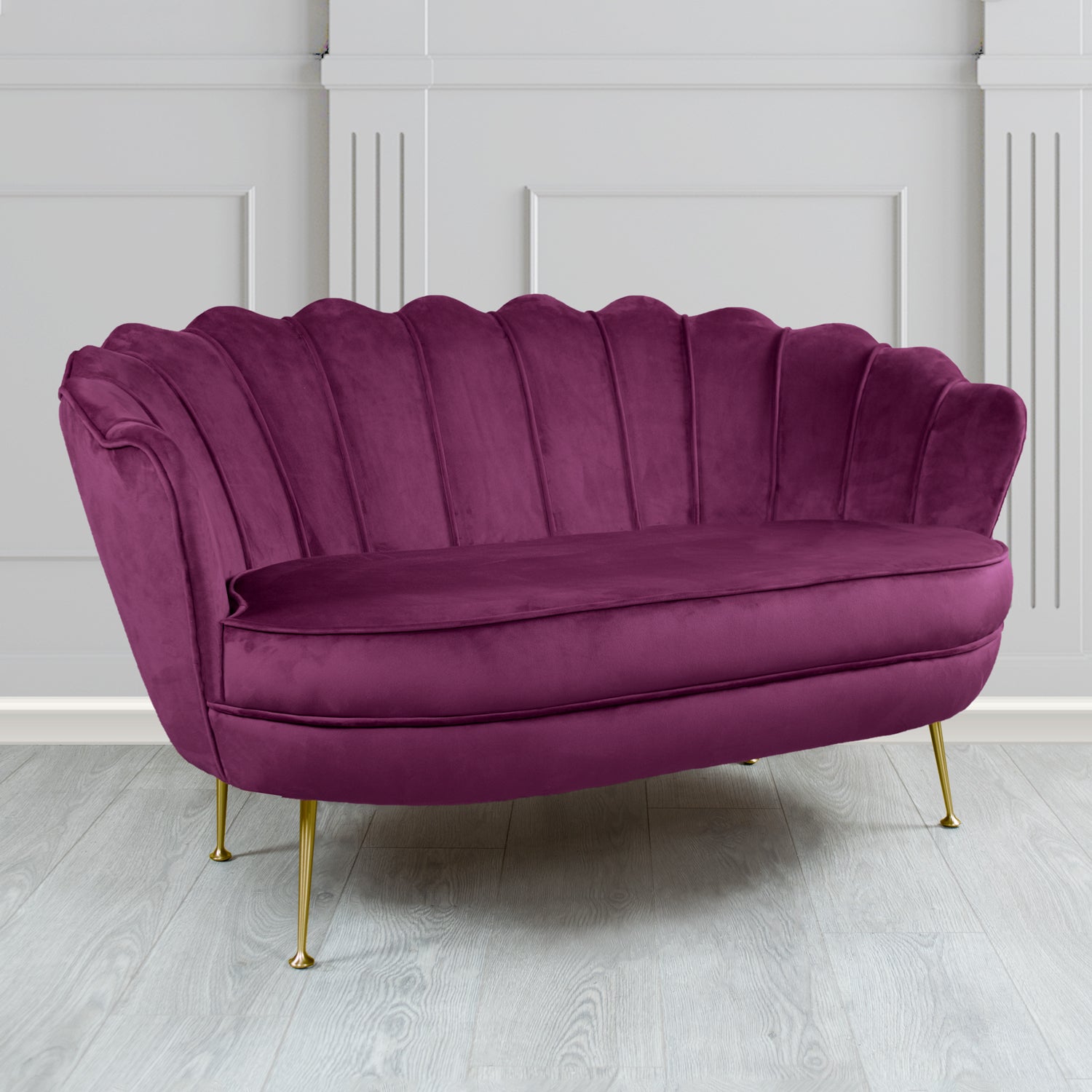 Olivia 2 Seater Shell Sofa in Monaco Plain Velvet Fabric
