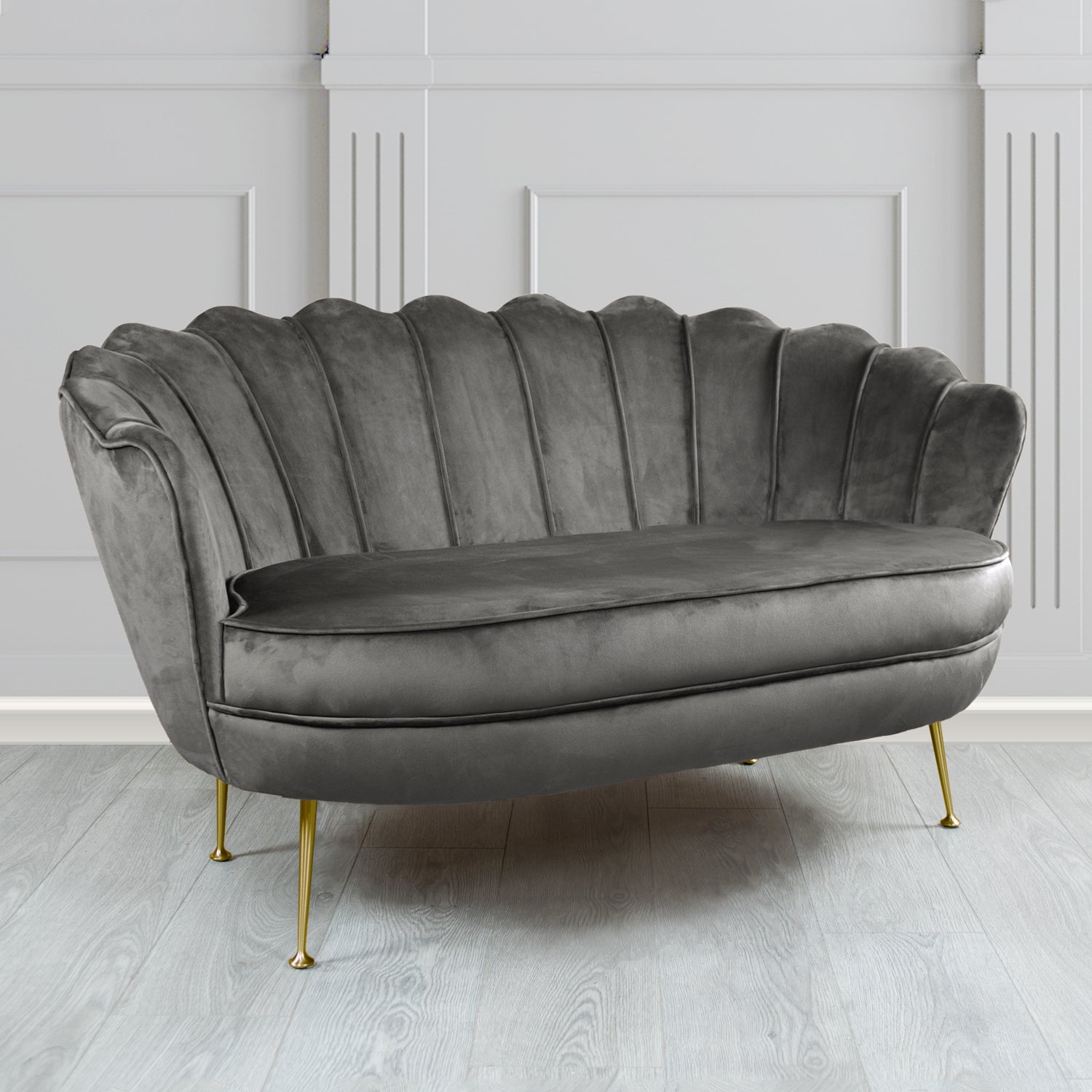 Olivia 2 Seater Shell Sofa in Monaco Plain Velvet Fabric