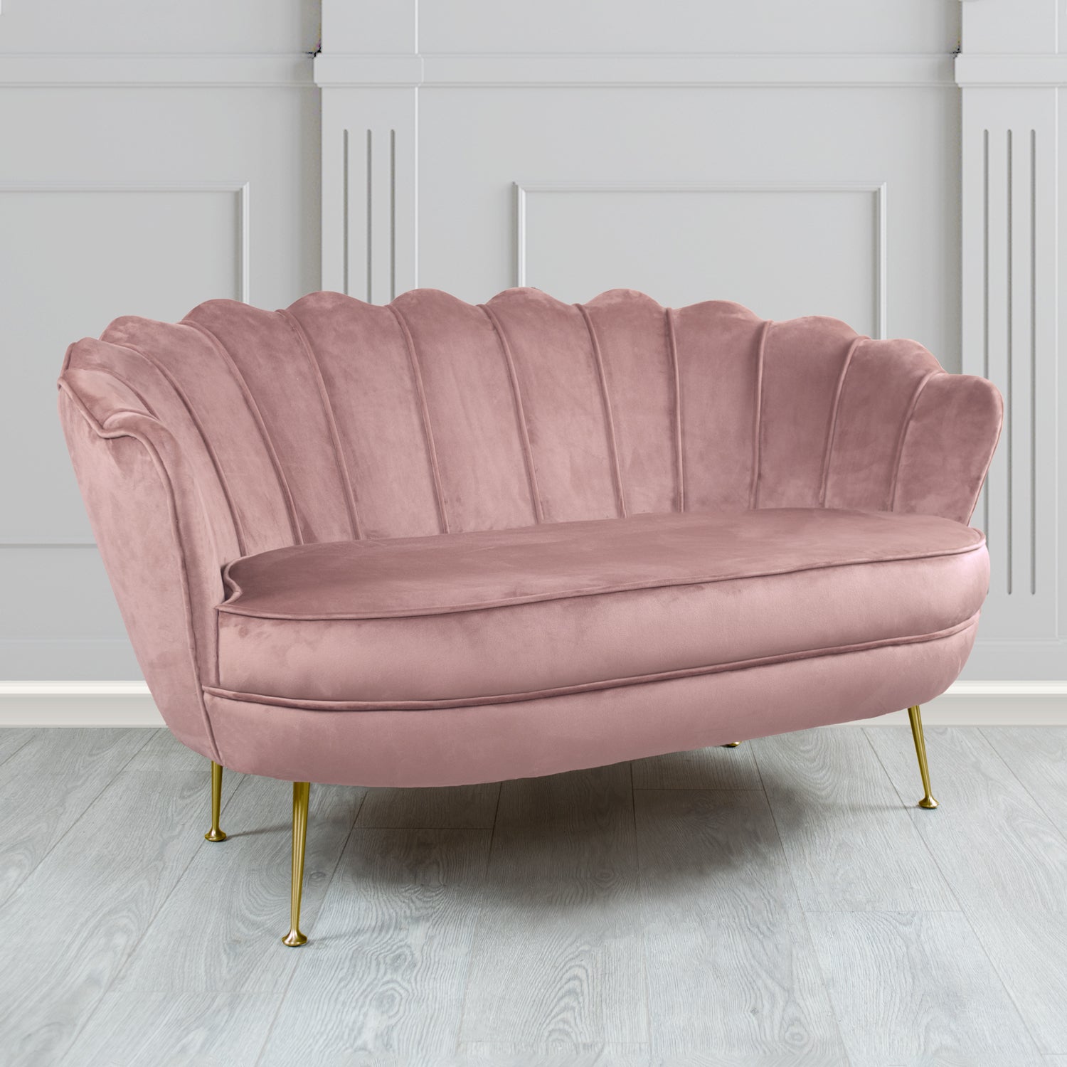 Olivia 2 Seater Shell Sofa in Monaco Plain Velvet Fabric