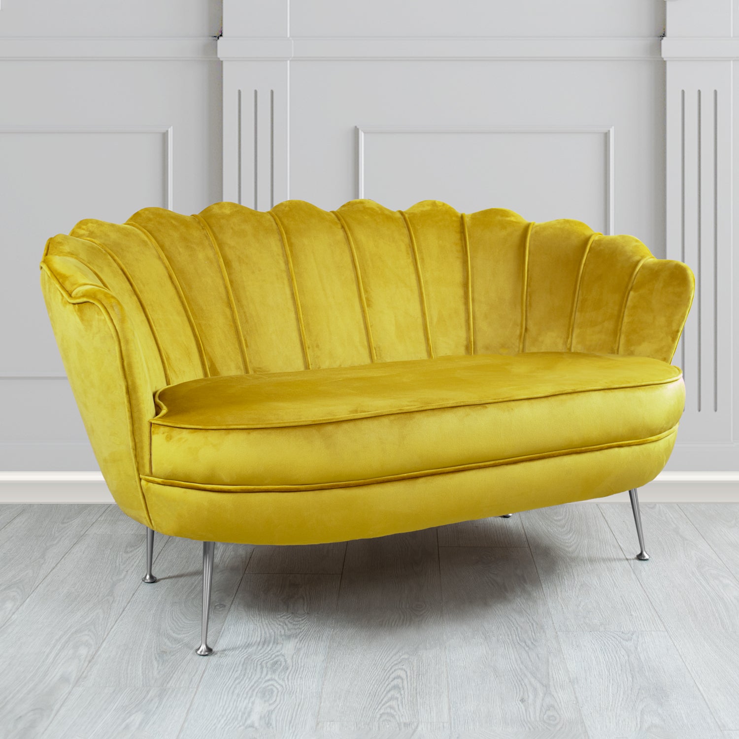 Olivia 2 Seater Shell Sofa in Monaco Lemon Plain Velvet Fabric