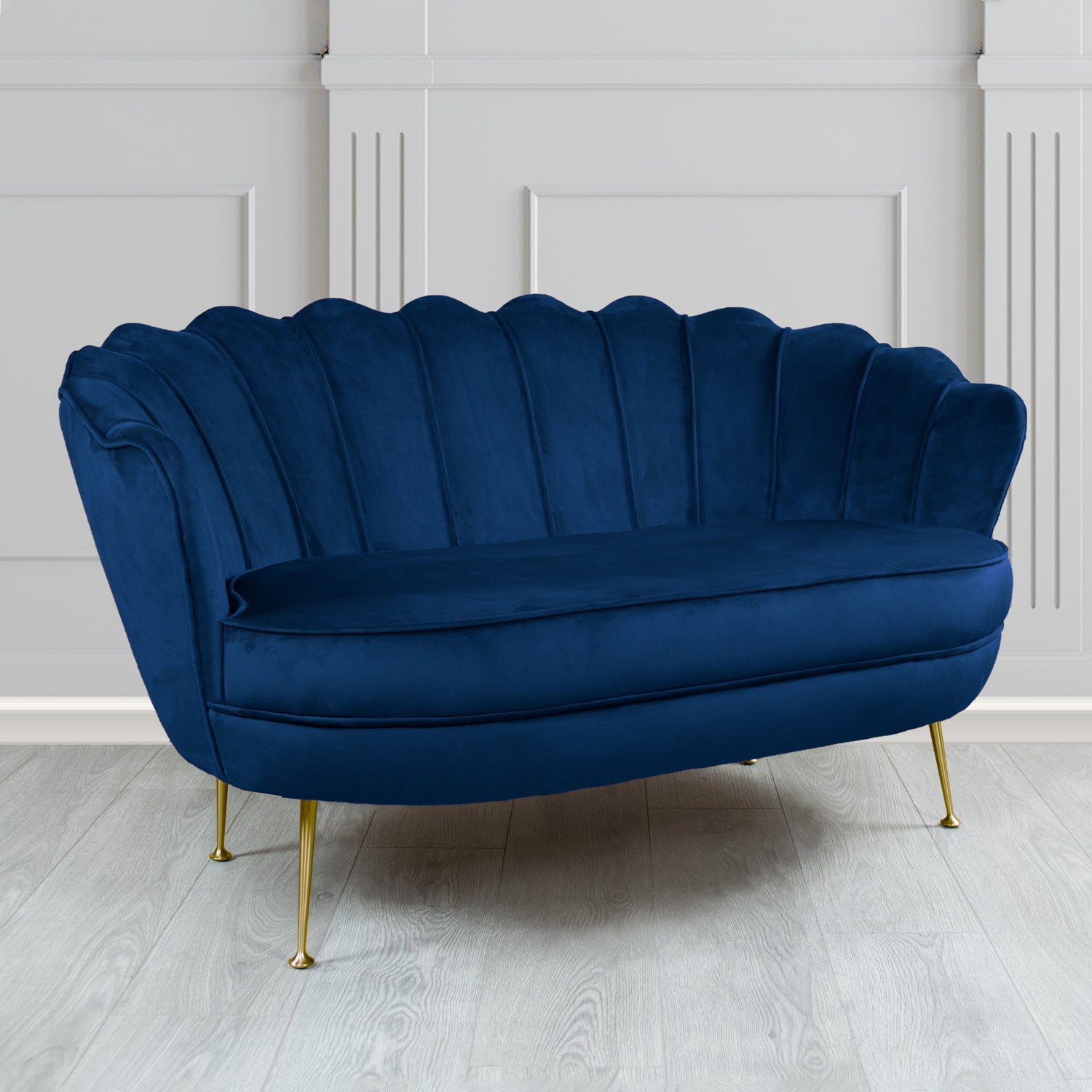 Olivia 2 Seater Shell Sofa in Monaco Plain Velvet Fabric