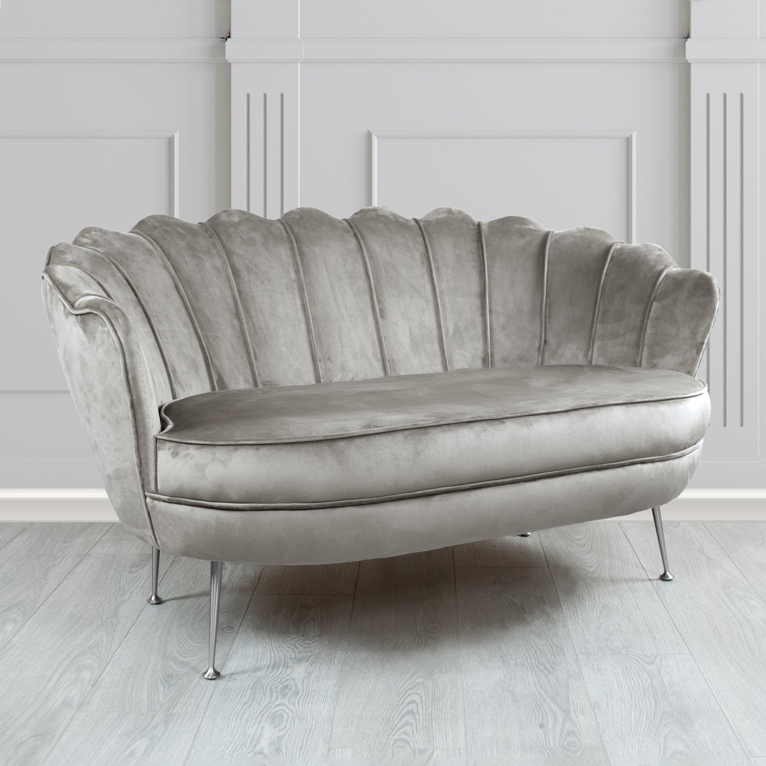 Olivia 2 Seater Shell Sofa in Monaco Plain Velvet Fabric