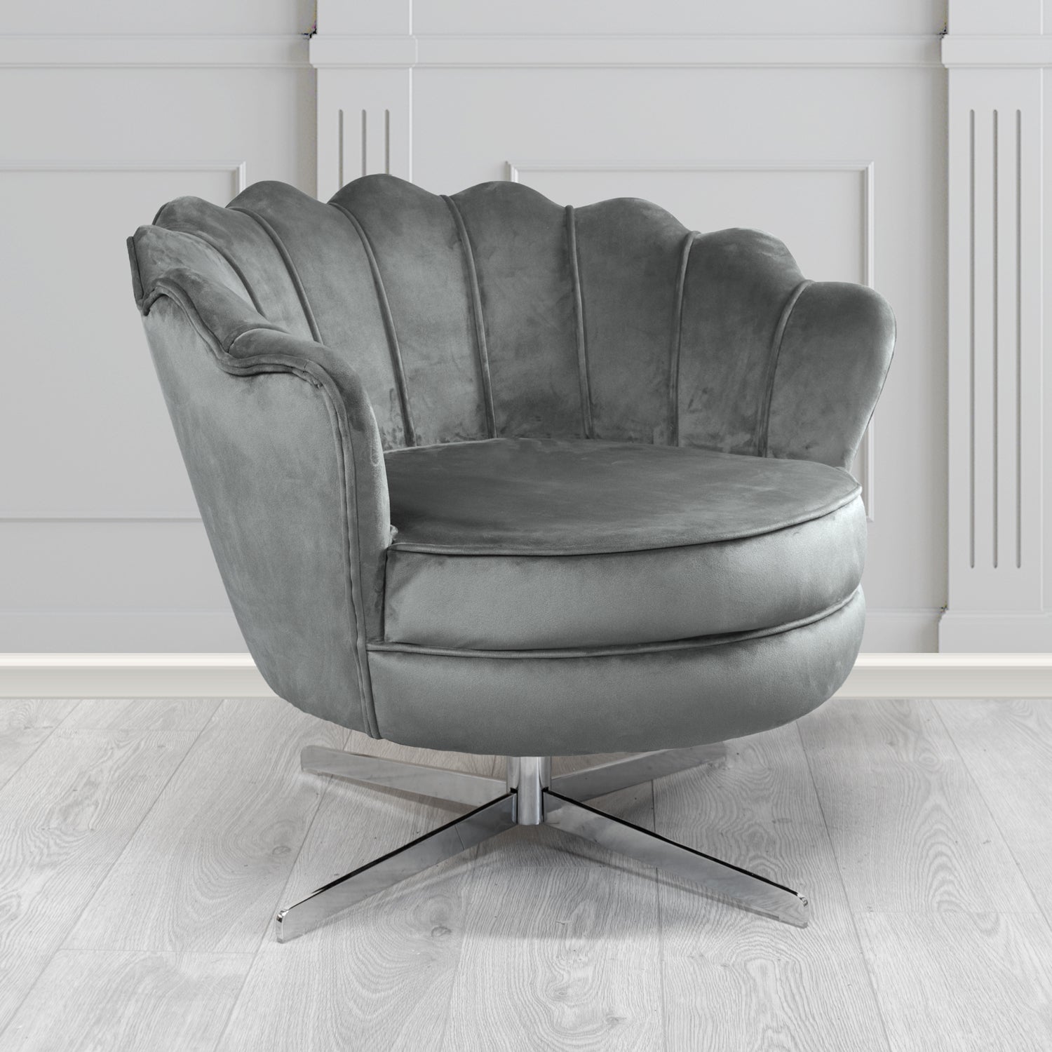 Olivia Swivel Shell Tub Chair in Monaco Plain Velvet Fabric