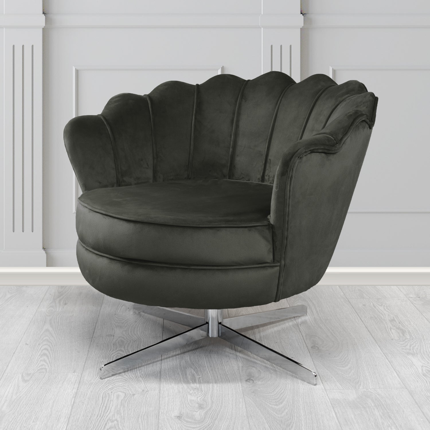 Olivia Swivel Shell Tub Chair in Sapore Crib 5 Velvet Fabric