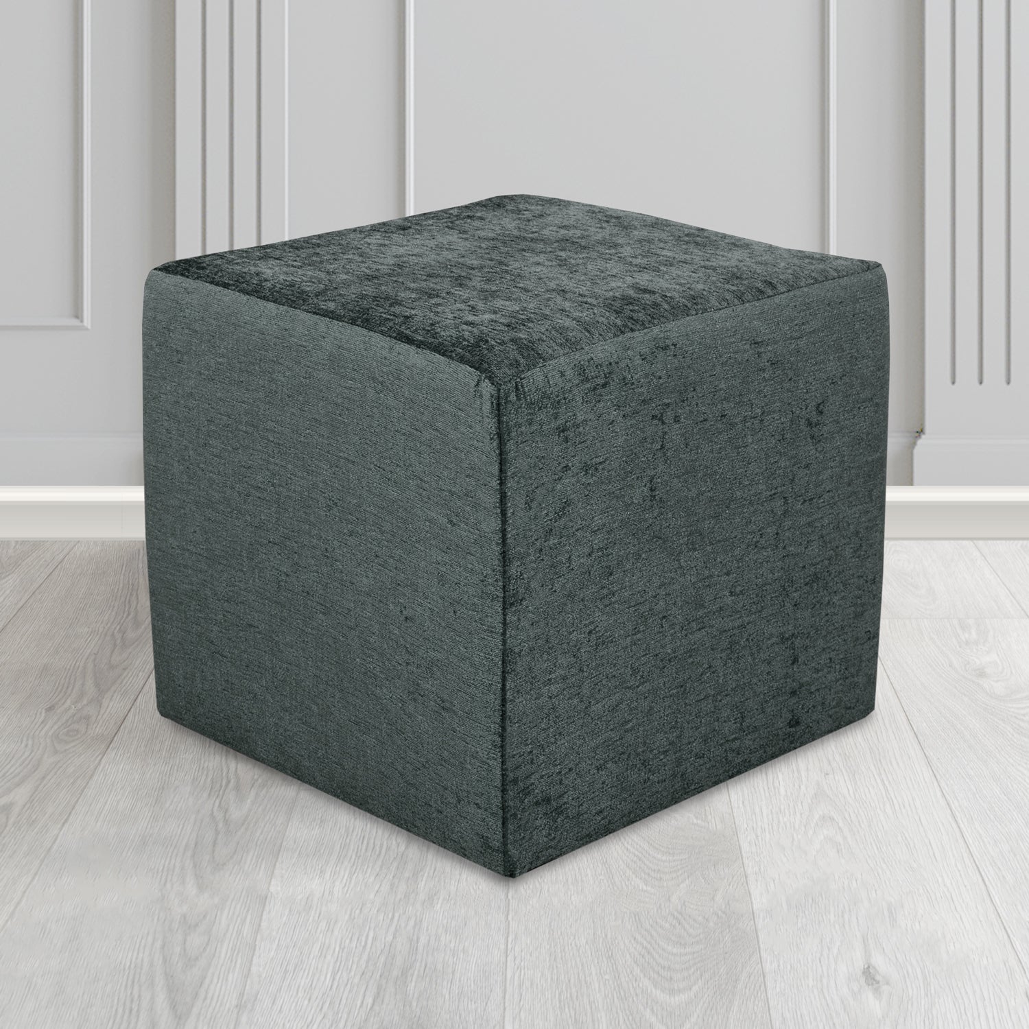 Paris Cube Footstool in Como Crib 5 Plain Chenille Fabric