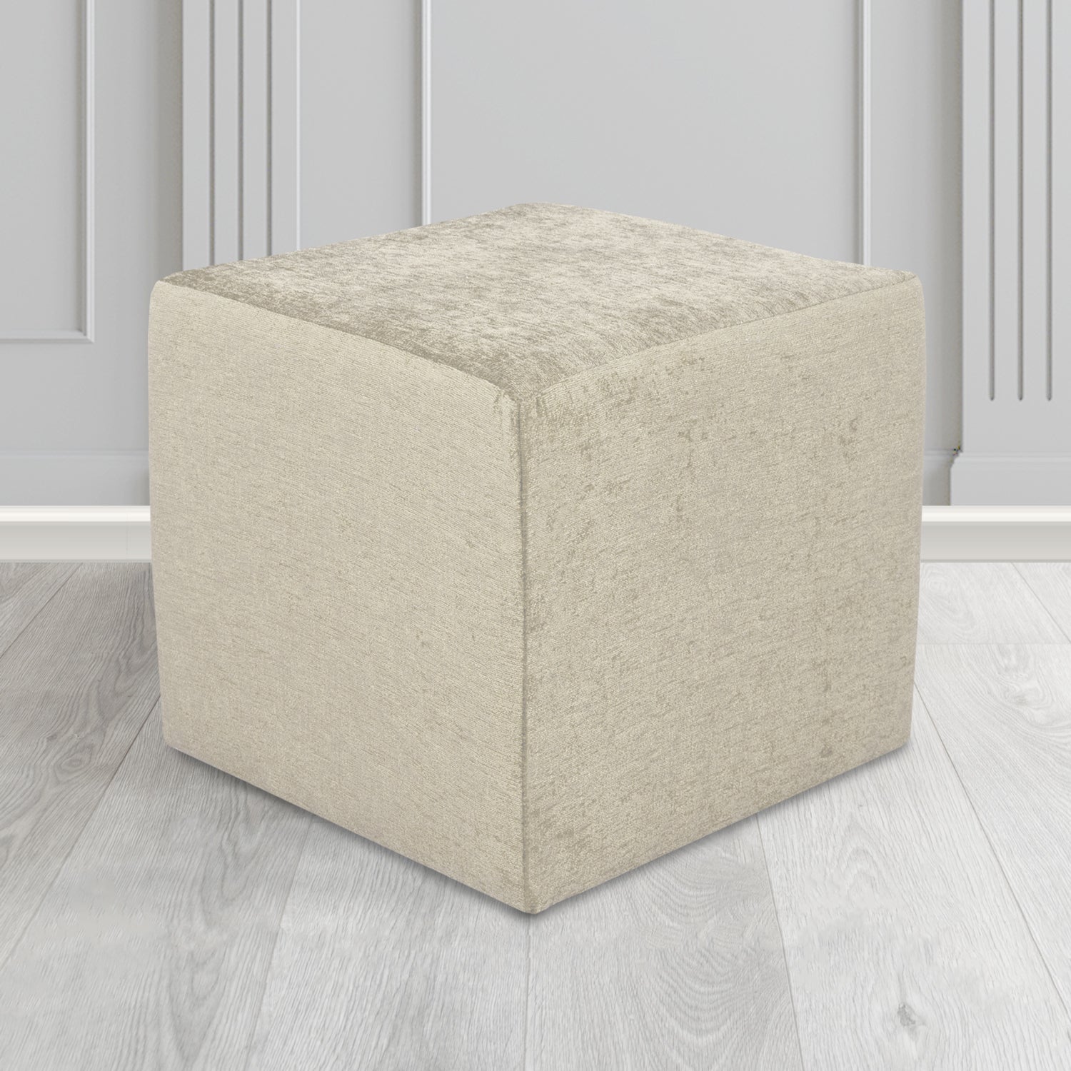 Paris Cube Footstool in Como Crib 5 Plain Chenille Fabric