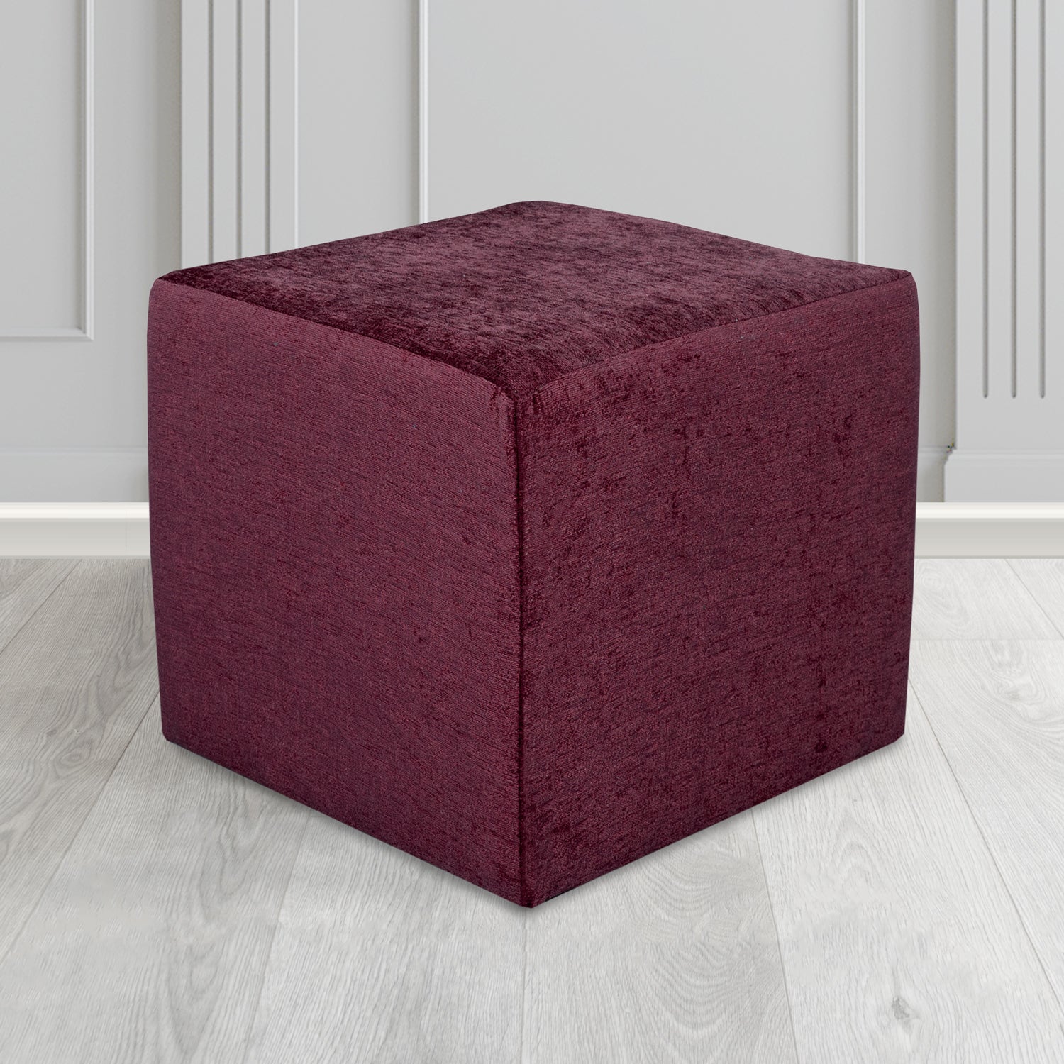 Paris Cube Footstool in Como Crib 5 Plain Chenille Fabric