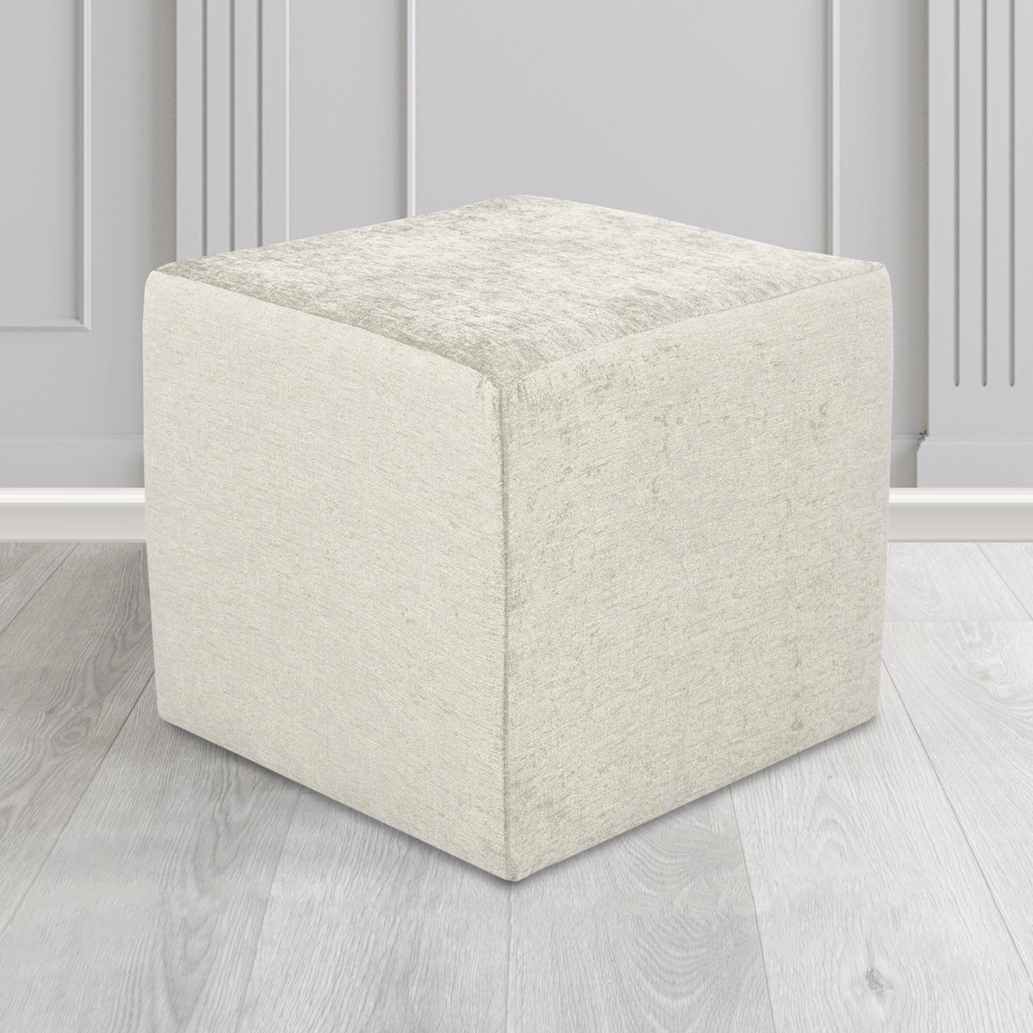 Paris Cube Footstool in Como Crib 5 Plain Chenille Fabric