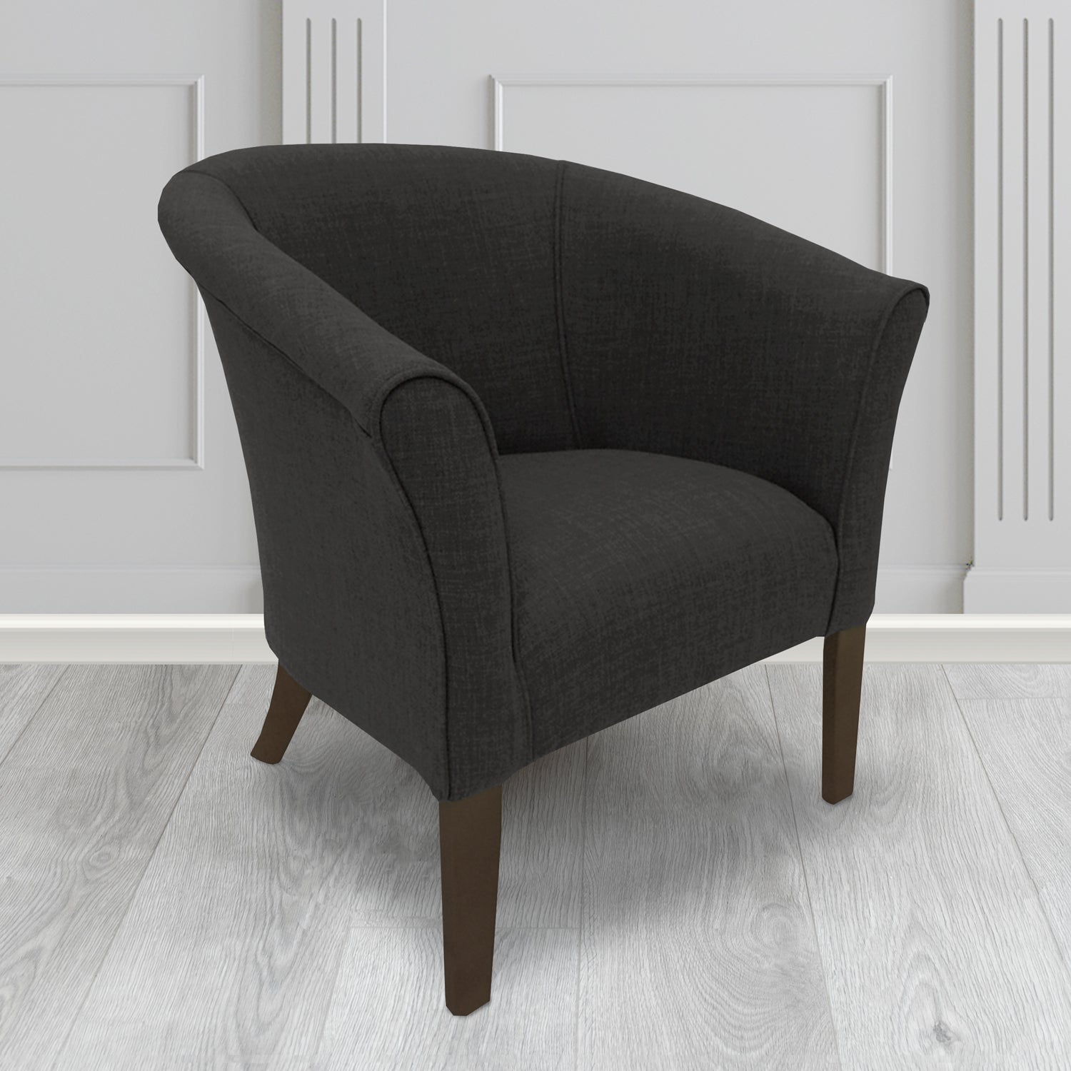 Quill Tub Chair in Linetta Black Crib 5 Plain Fabric - Antimicrobial, Stain Resistant & Waterproof - The Tub Chair Shop