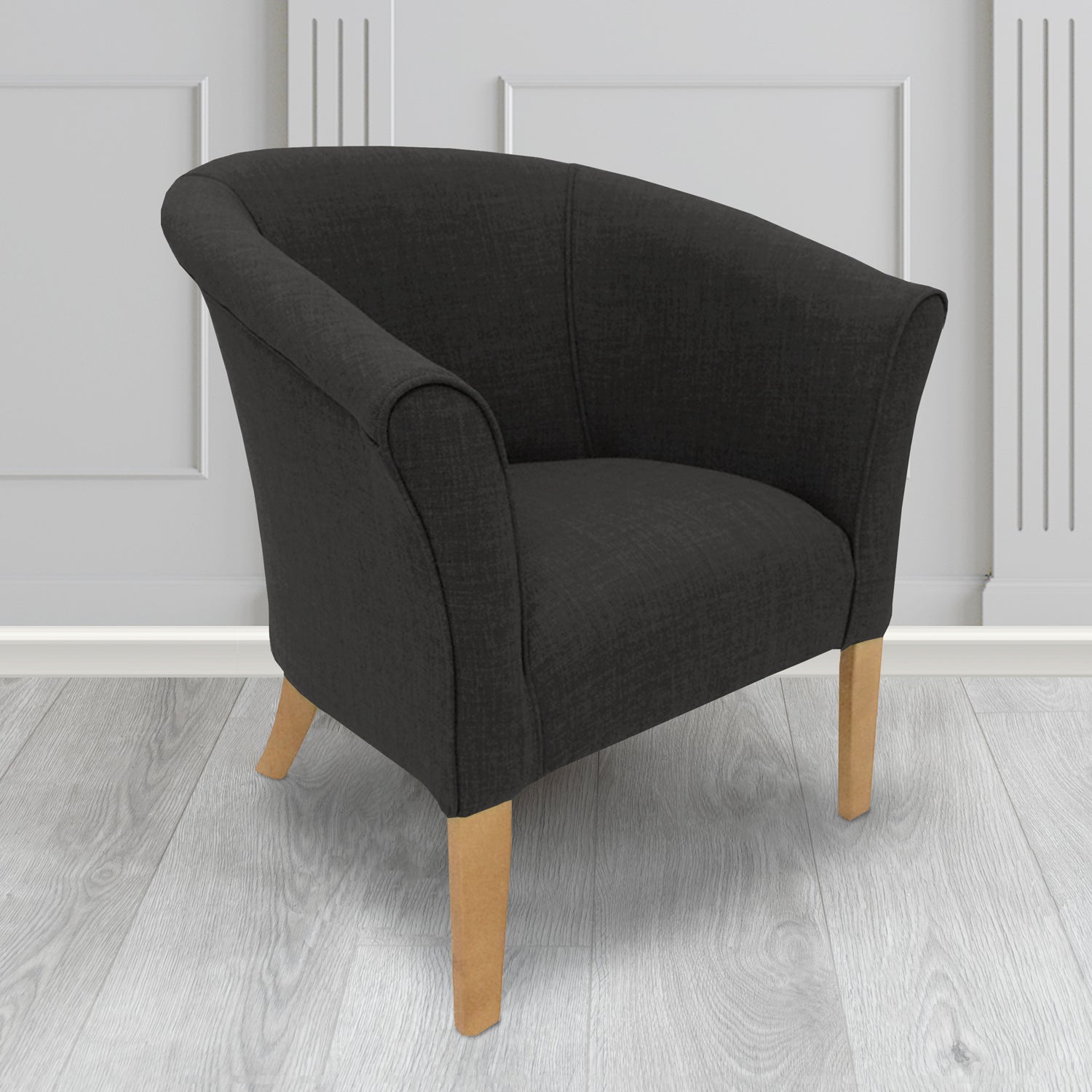 Quill Tub Chair in Linetta Black Crib 5 Plain Fabric - Antimicrobial, Stain Resistant & Waterproof - The Tub Chair Shop