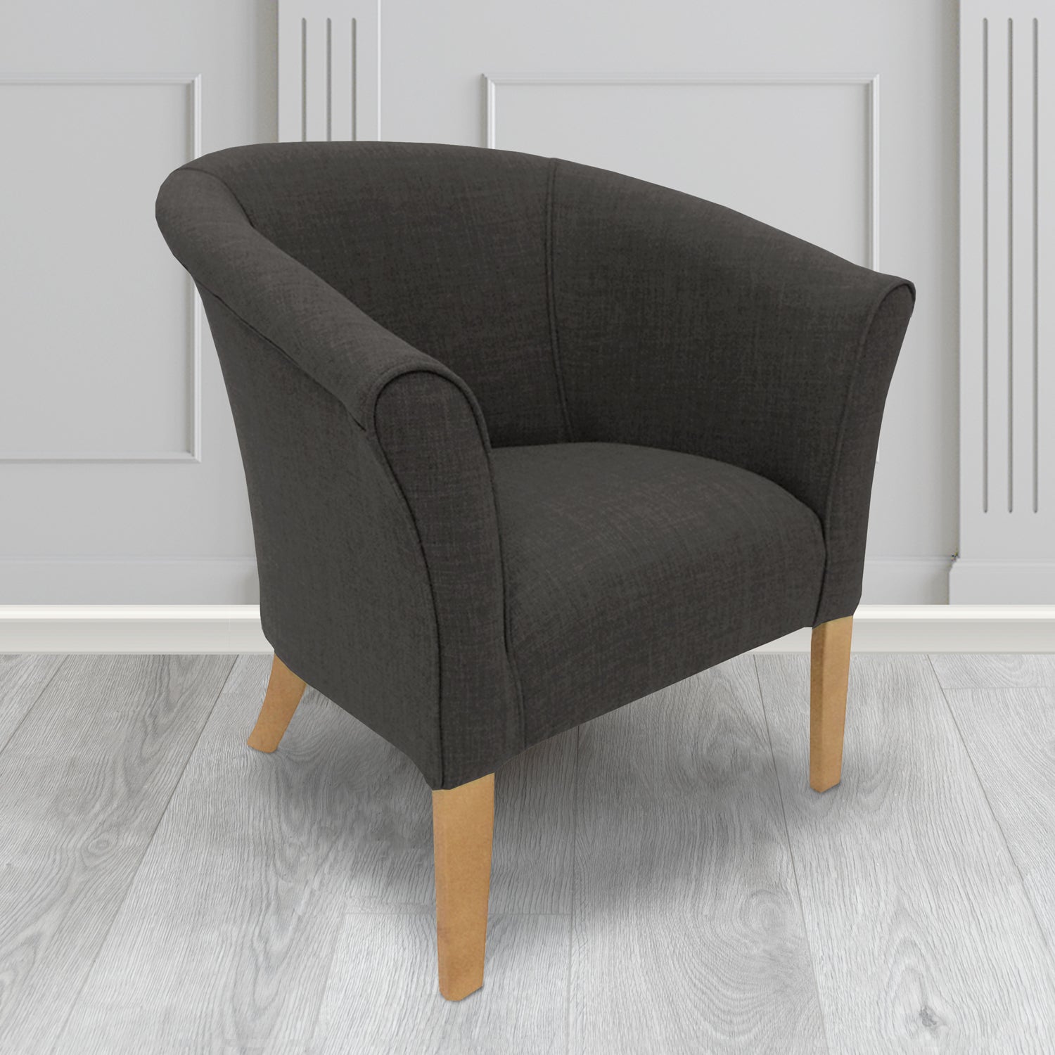 Quill Tub Chair in Linetta Charcoal Crib 5 Plain Fabric - Antimicrobial, Stain Resistant & Waterproof - The Tub Chair Shop