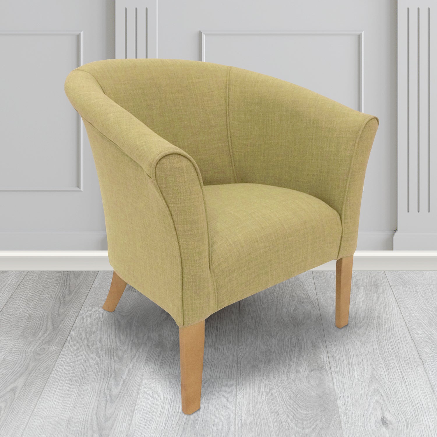Quill Tub Chair in Linetta Olive Crib 5 Plain Fabric - Antimicrobial, Stain Resistant & Waterproof - The Tub Chair Shop