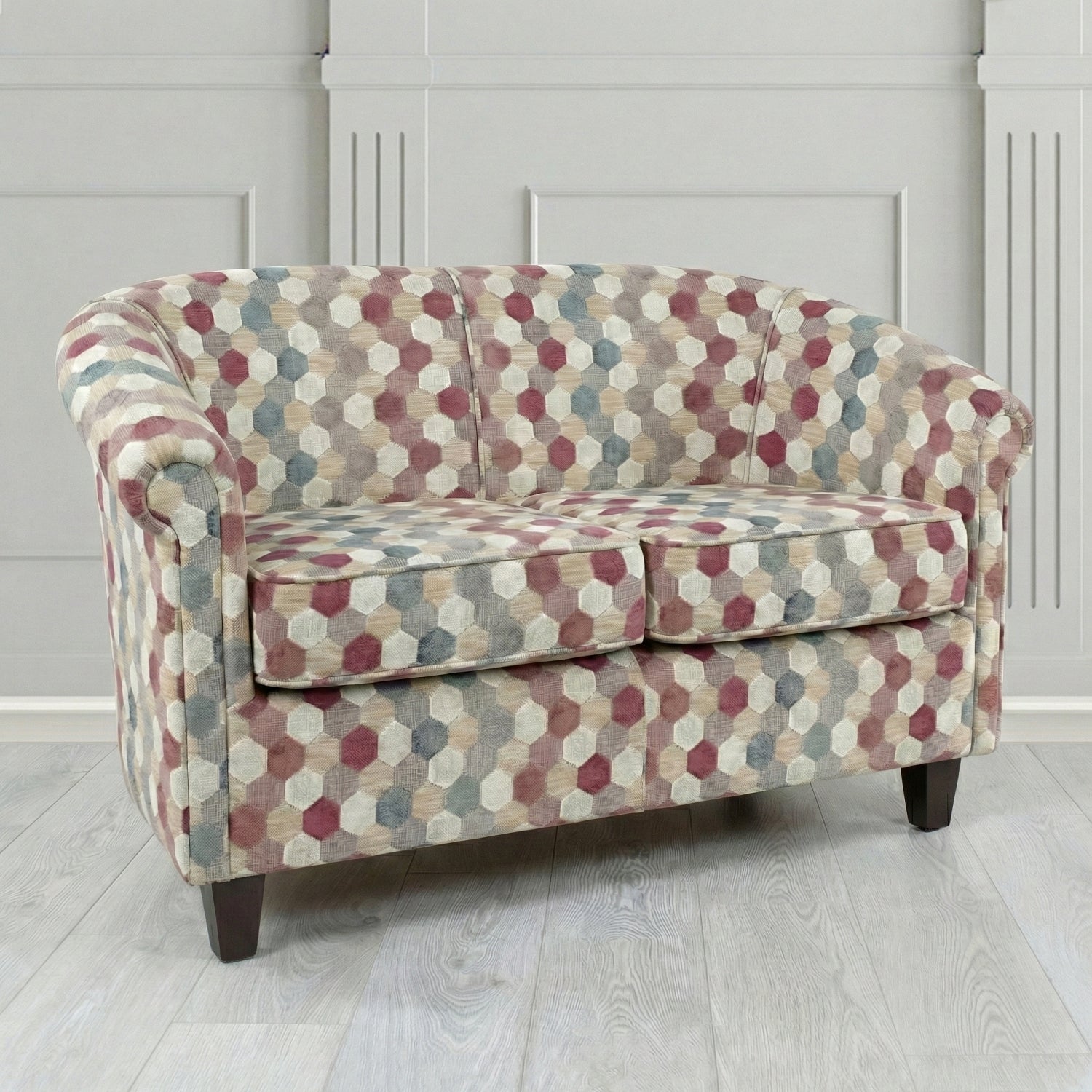 Siena 2 Seater Tub Sofa in Cristina Marrone Extravaganza Honeycomb Velvet Pattern Fabric