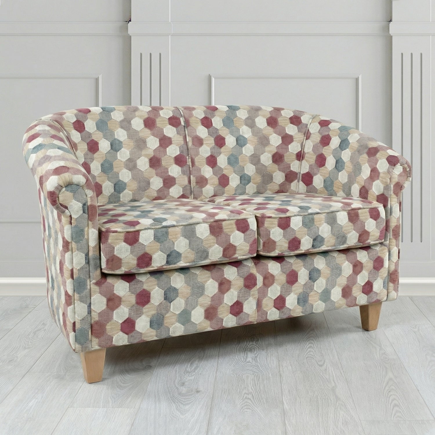 Siena 2 Seater Tub Sofa in Cristina Marrone Extravaganza Honeycomb Velvet Pattern Fabric