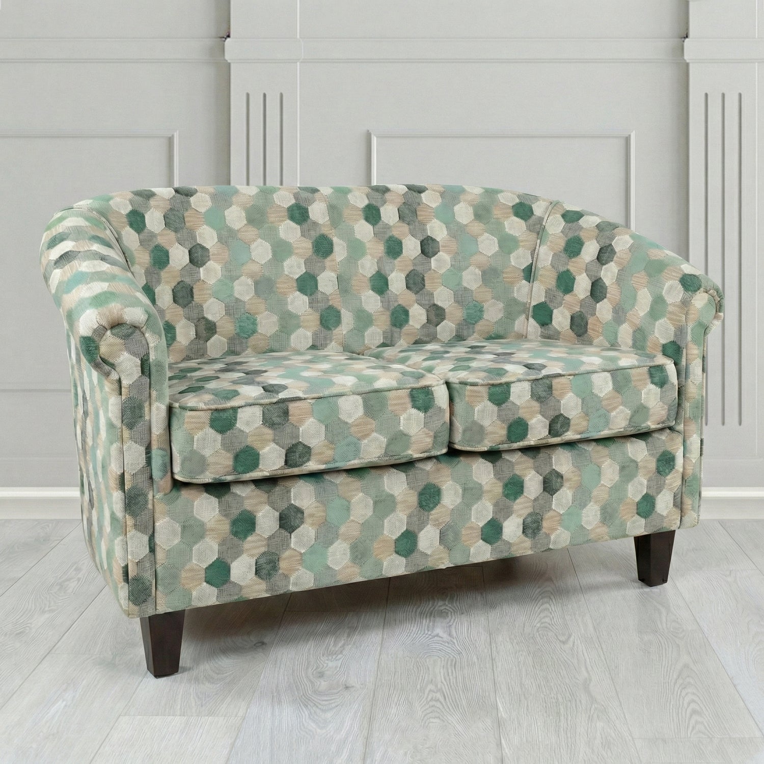 Siena 2 Seater Tub Sofa in Cristina Marrone Extravaganza Honeycomb Velvet Pattern Fabric