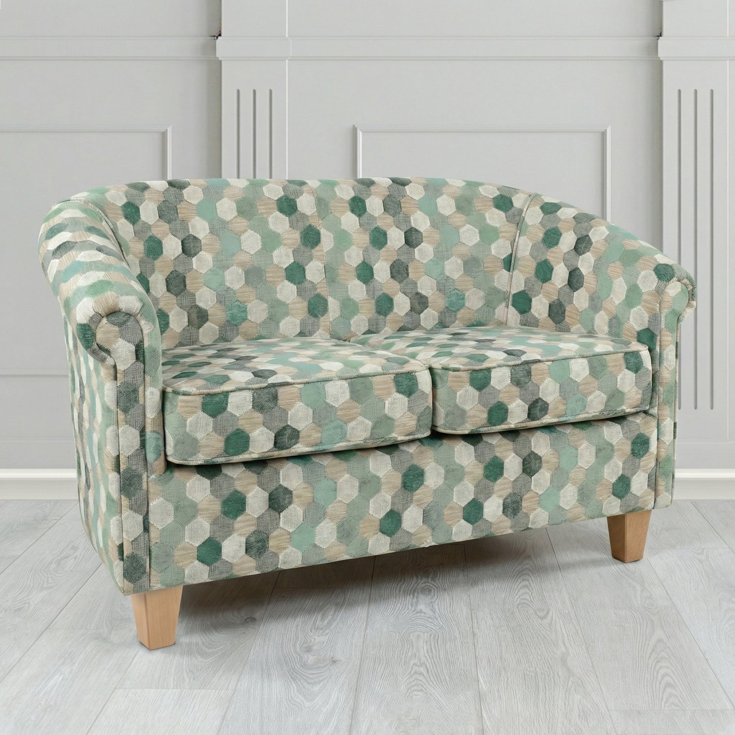 Siena 2 Seater Tub Sofa in Cristina Marrone Extravaganza Honeycomb Velvet Pattern Fabric