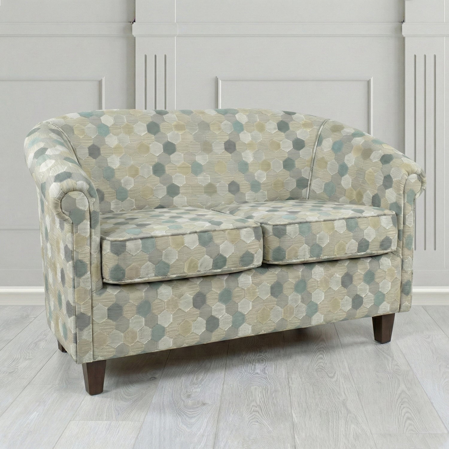 Siena 2 Seater Tub Sofa in Cristina Marrone Extravaganza Honeycomb Velvet Pattern Fabric