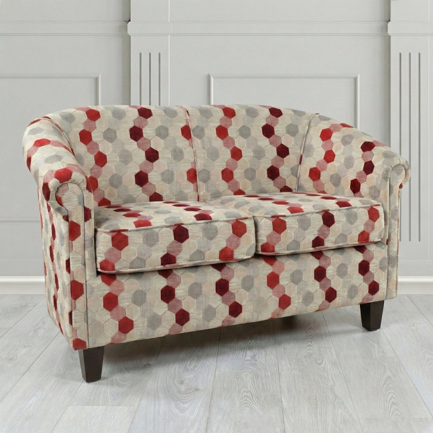 Siena 2 Seater Tub Sofa in Cristina Marrone Extravaganza Honeycomb Velvet Pattern Fabric
