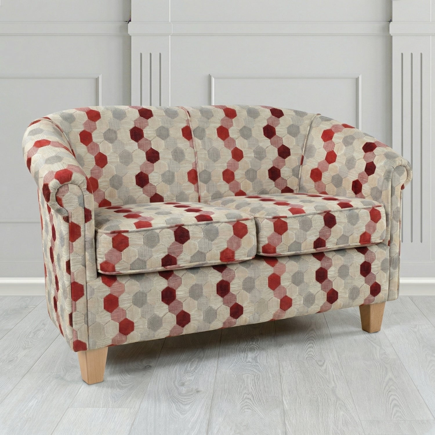 Siena 2 Seater Tub Sofa in Cristina Marrone Extravaganza Honeycomb Velvet Pattern Fabric