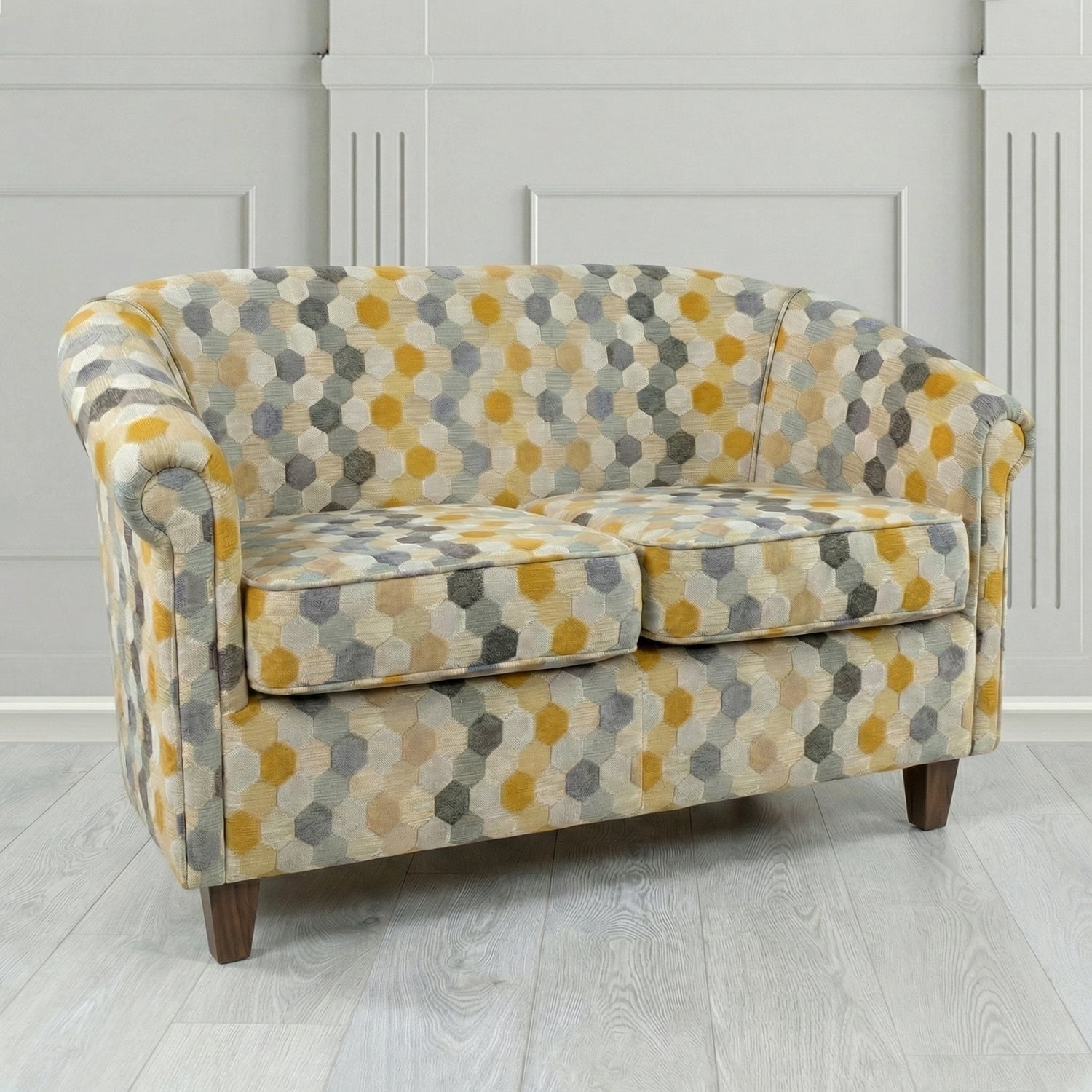 Siena 2 Seater Tub Sofa in Cristina Marrone Extravaganza Honeycomb Velvet Pattern Fabric