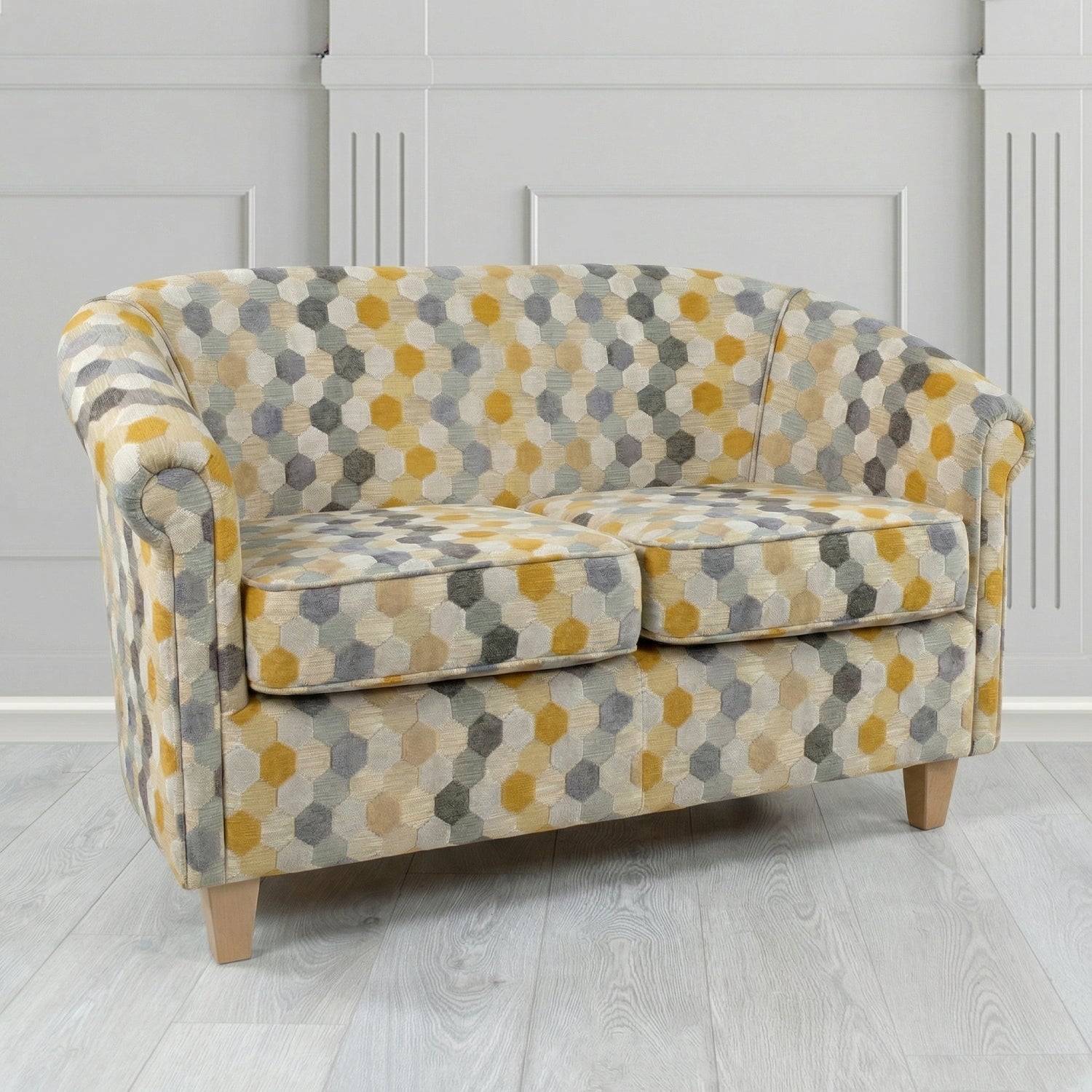 Siena 2 Seater Tub Sofa in Cristina Marrone Extravaganza Honeycomb Velvet Pattern Fabric