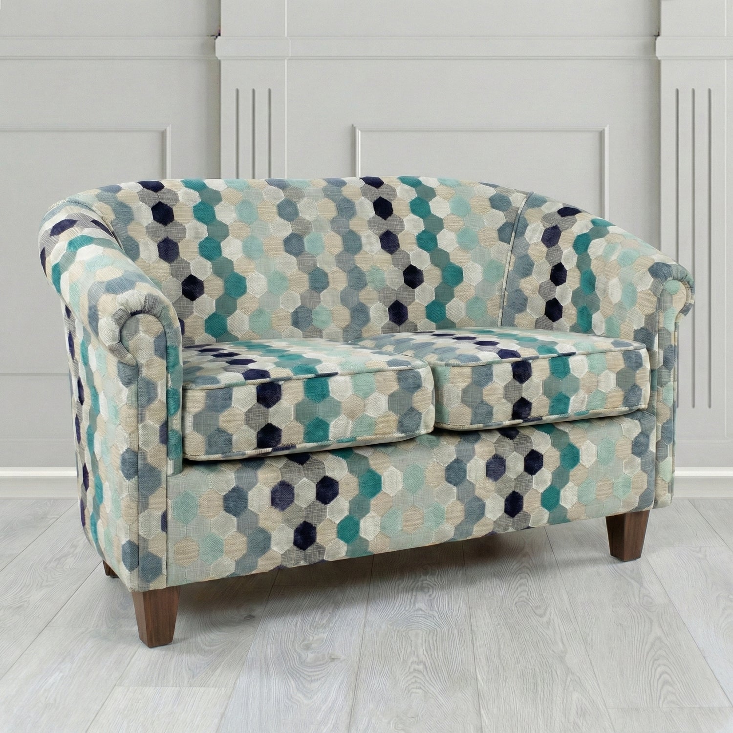 Siena 2 Seater Tub Sofa in Cristina Marrone Extravaganza Honeycomb Velvet Pattern Fabric