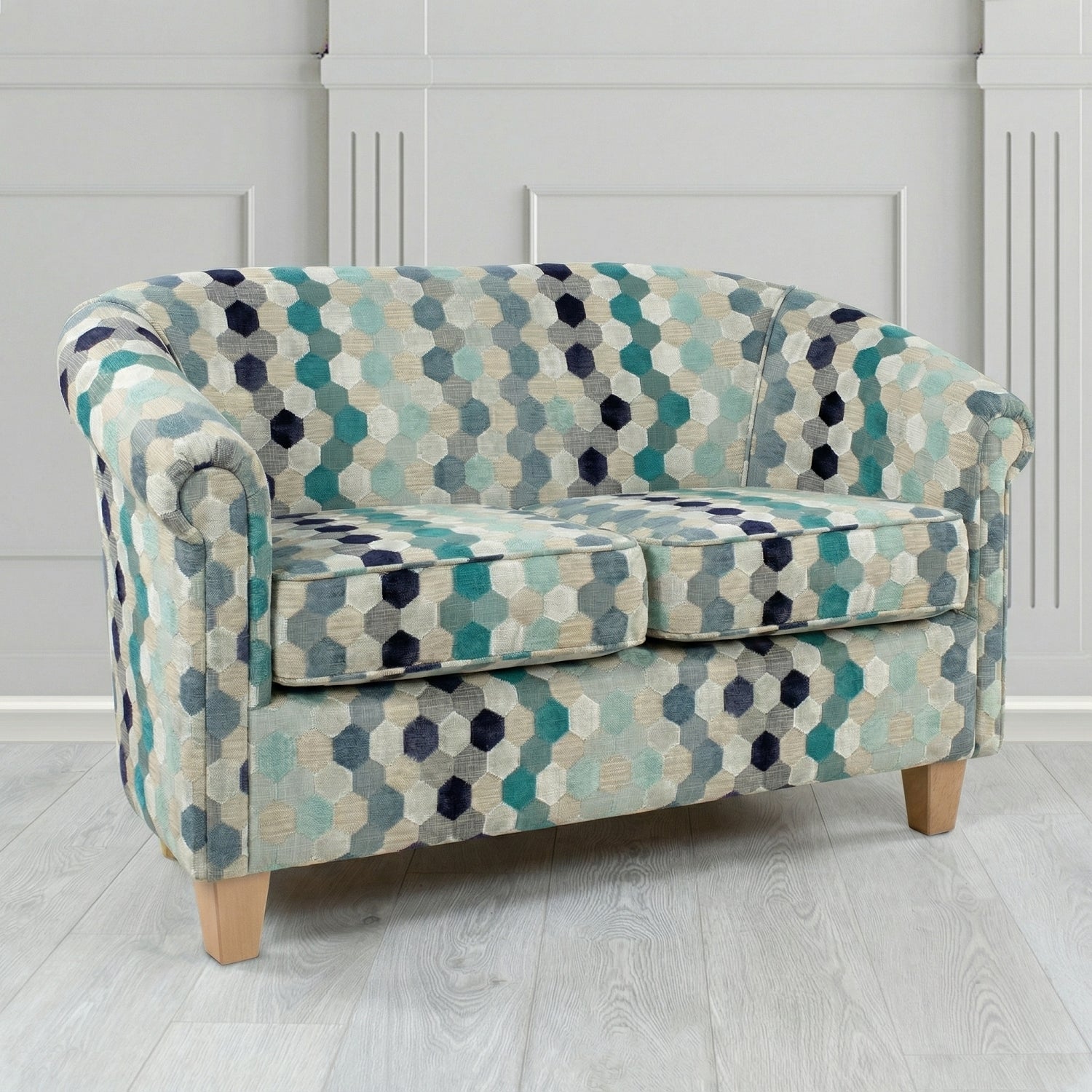 Siena 2 Seater Tub Sofa in Cristina Marrone Extravaganza Honeycomb Velvet Pattern Fabric