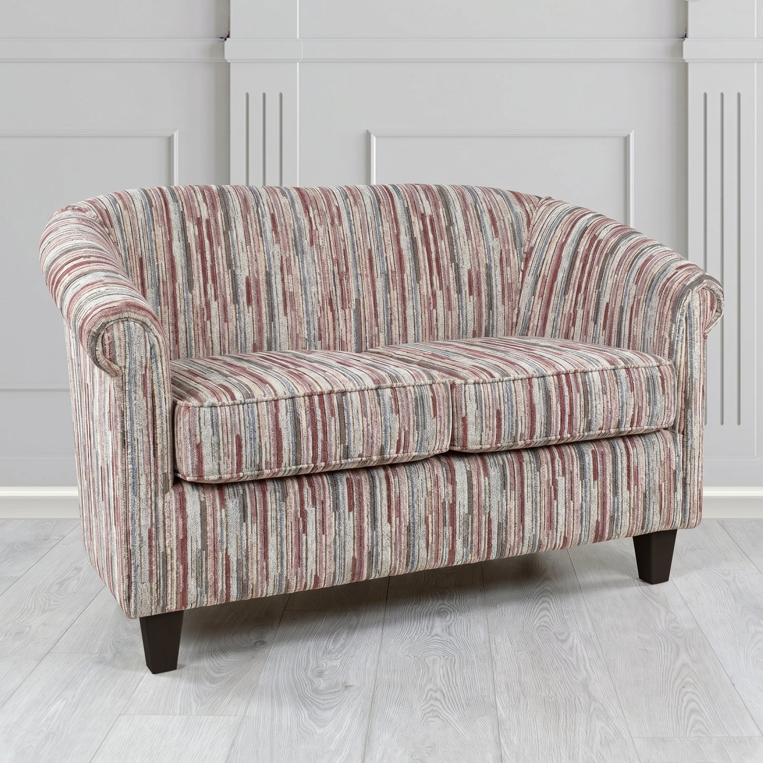 Siena 2 Seater Tub Sofa in Cristina Marrone Extravaganza Stripe Fabric