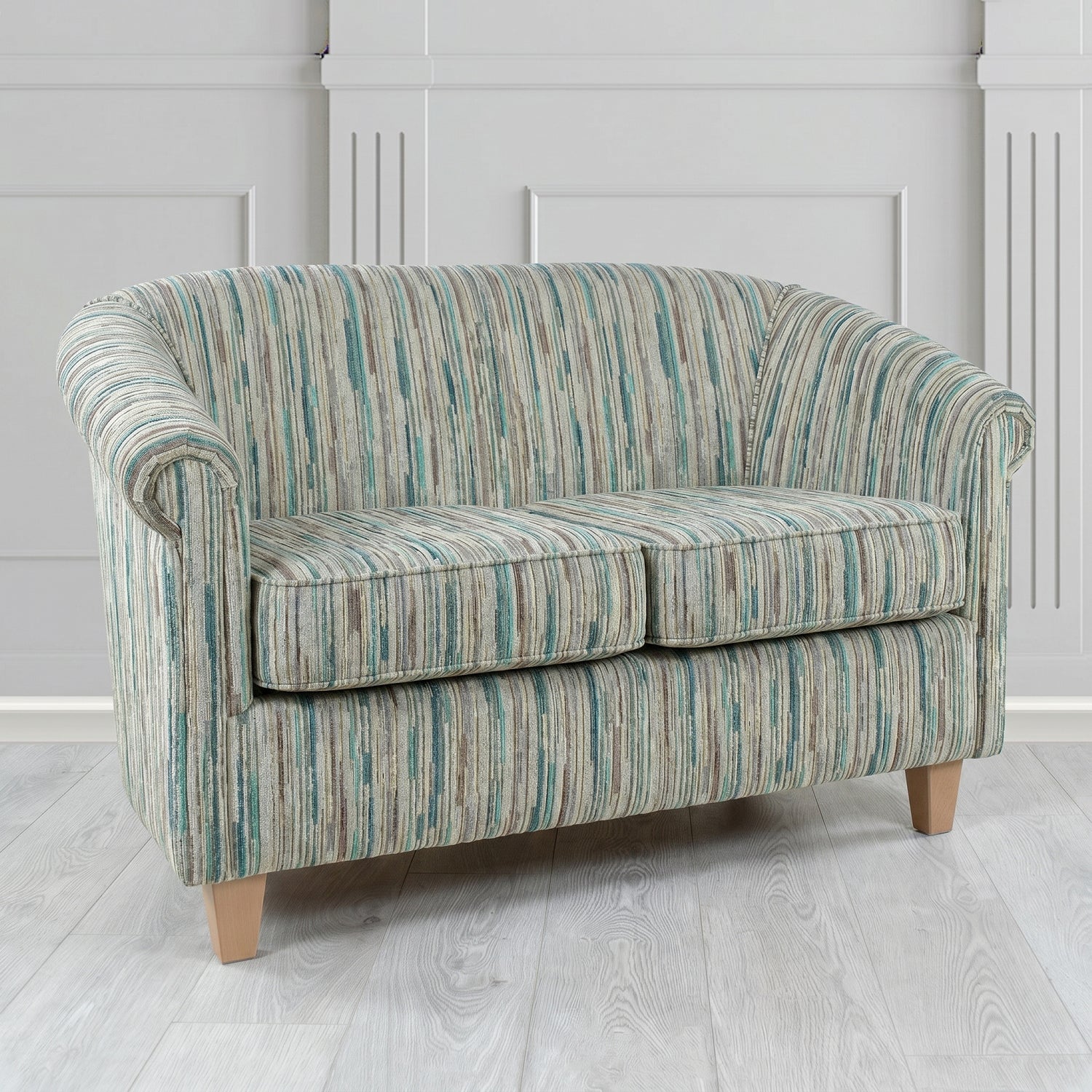 Siena 2 Seater Tub Sofa in Cristina Marrone Extravaganza Stripe Fabric
