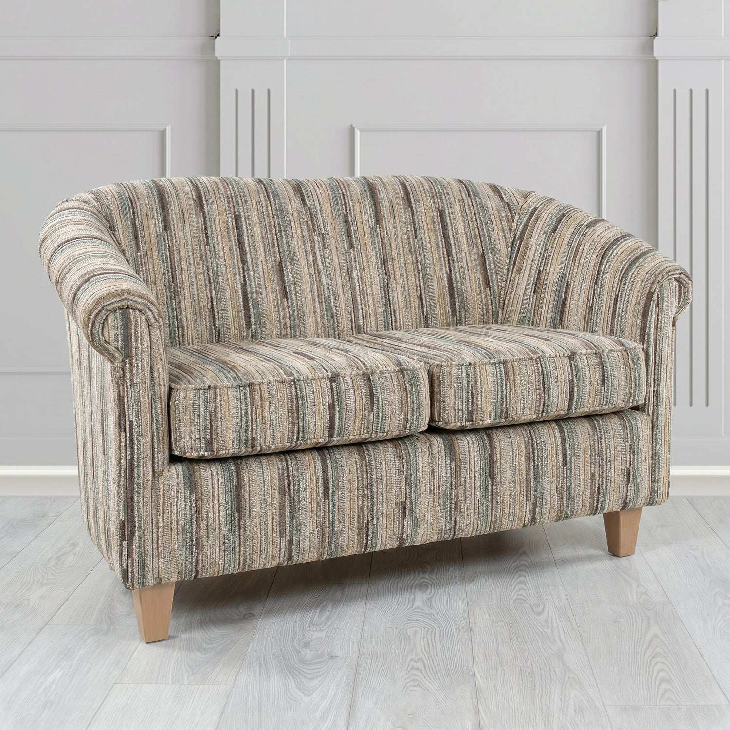 Siena 2 Seater Tub Sofa in Cristina Marrone Extravaganza Stripe Fabric