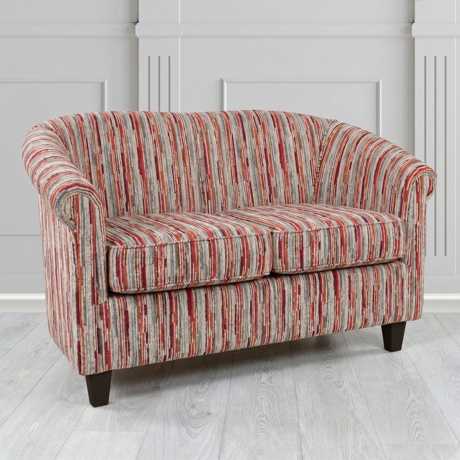 Siena 2 Seater Tub Sofa in Cristina Marrone Extravaganza Stripe Fabric