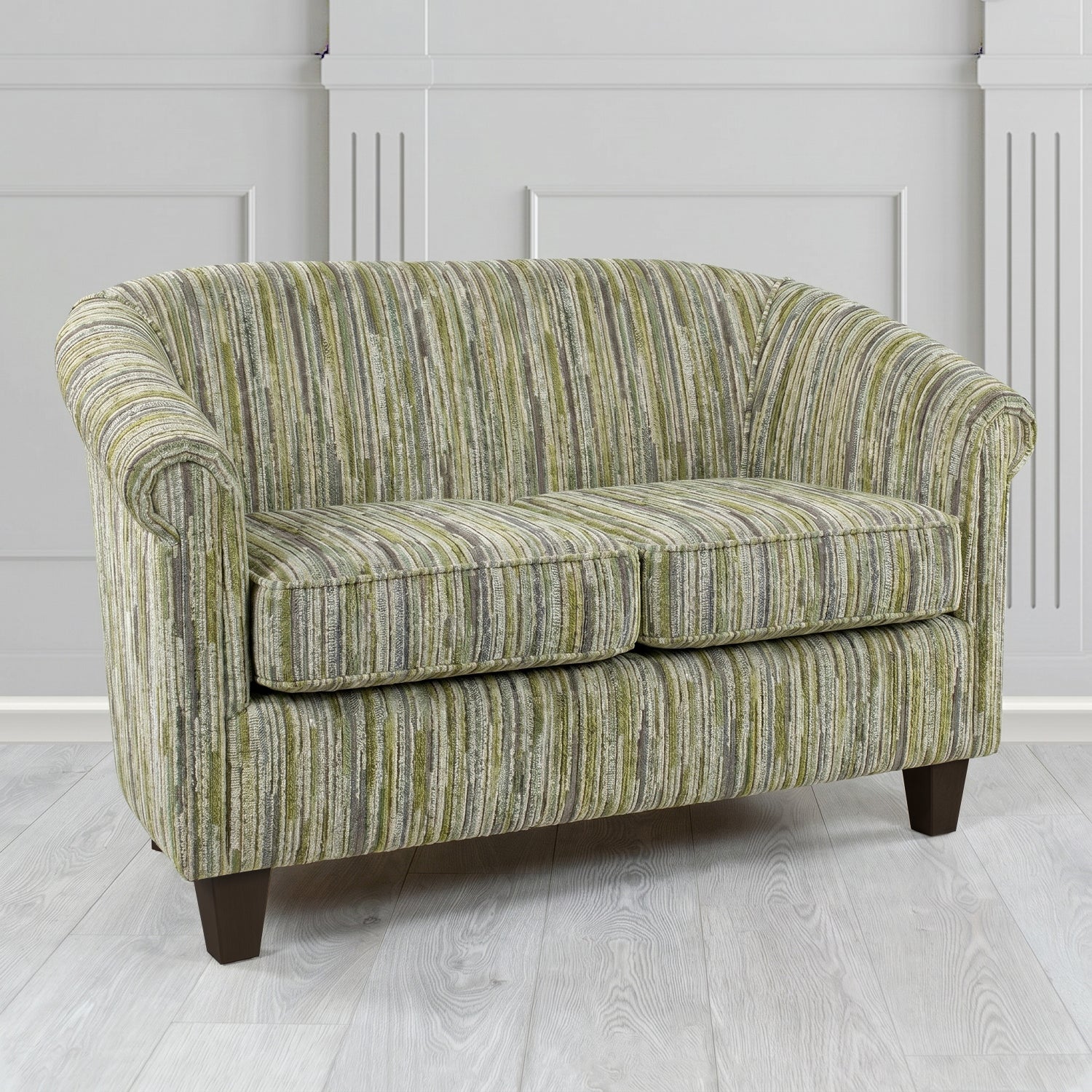 Siena 2 Seater Tub Sofa in Cristina Marrone Extravaganza Stripe Fabric