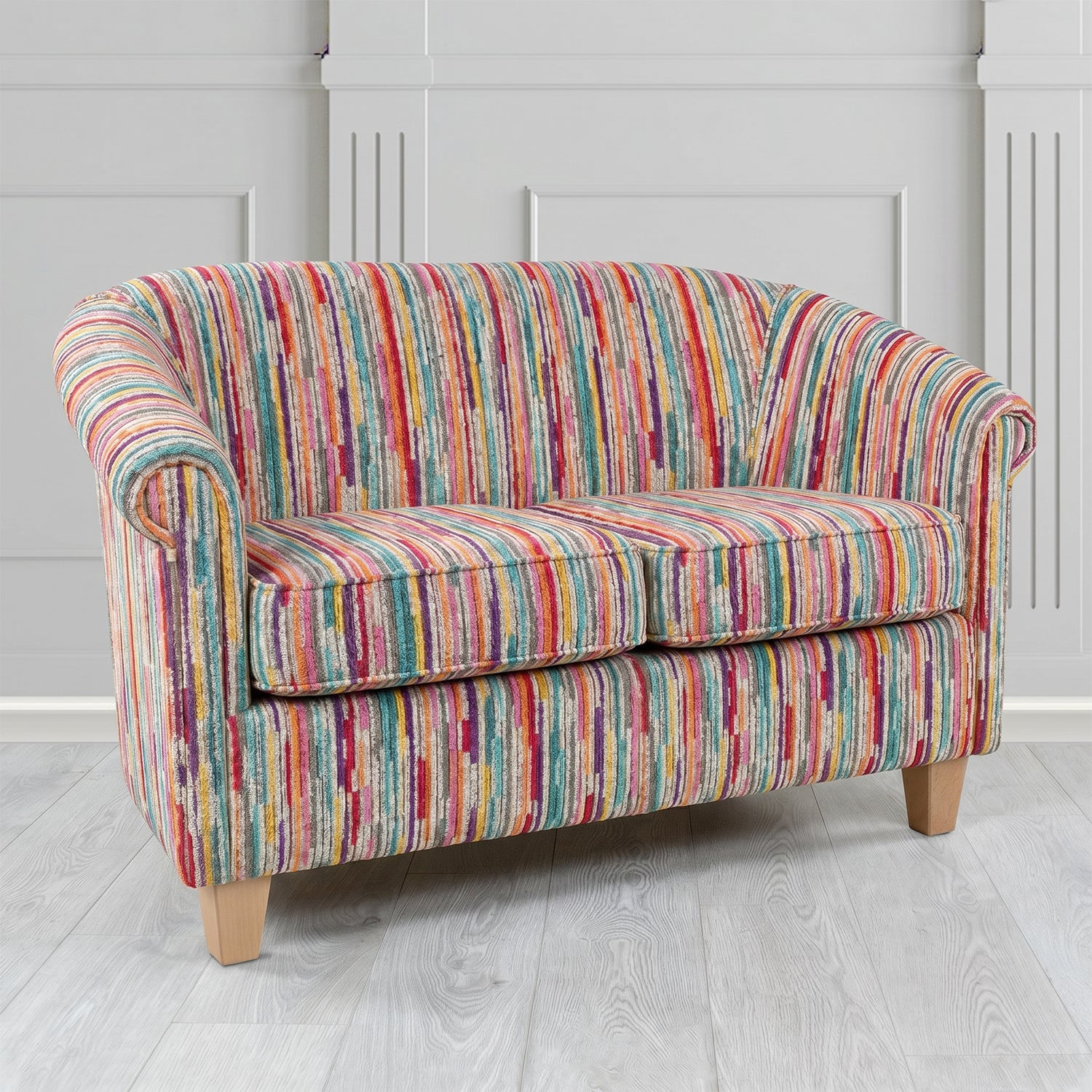 Siena 2 Seater Tub Sofa in Cristina Marrone Extravaganza Stripe Fabric