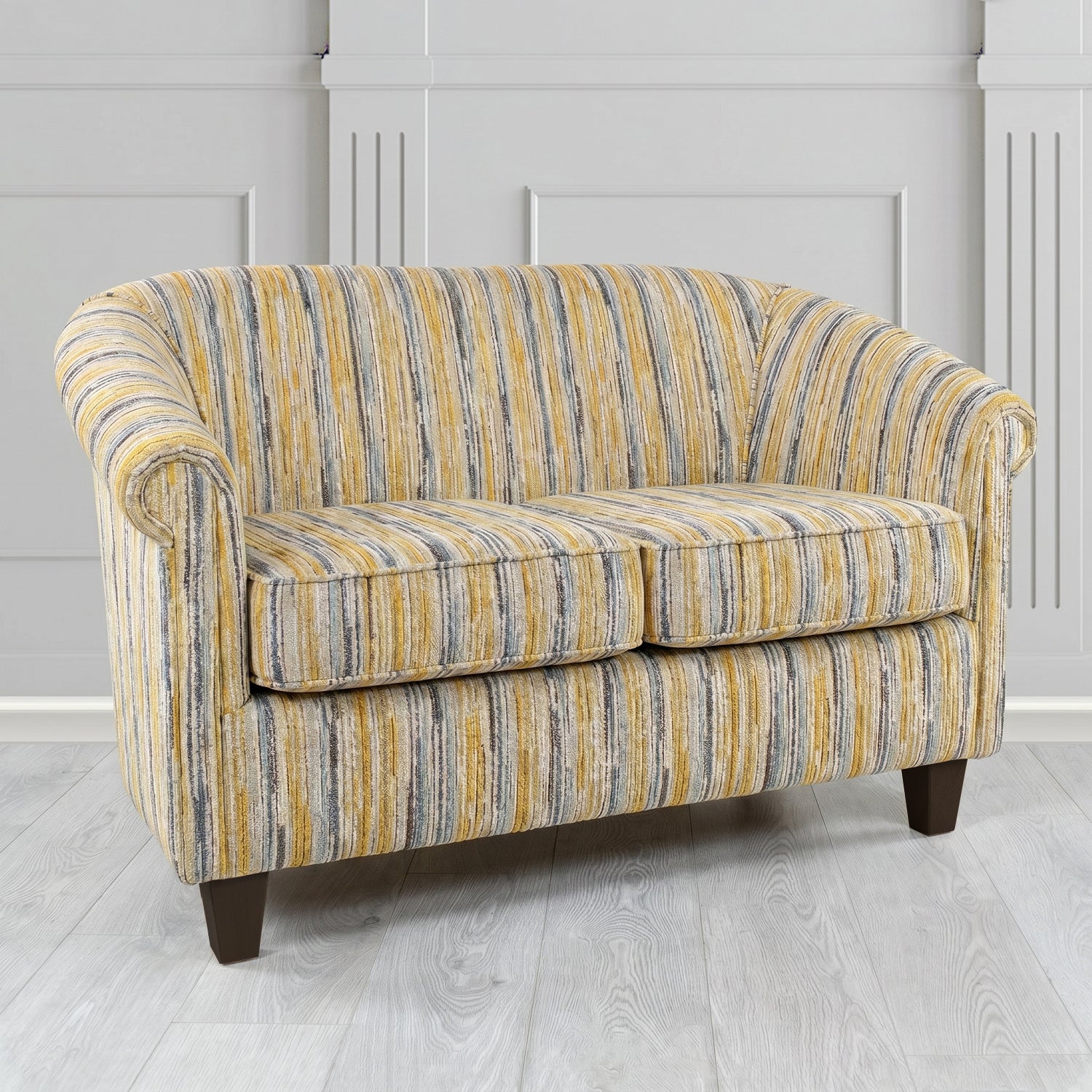 Siena 2 Seater Tub Sofa in Cristina Marrone Extravaganza Stripe Fabric