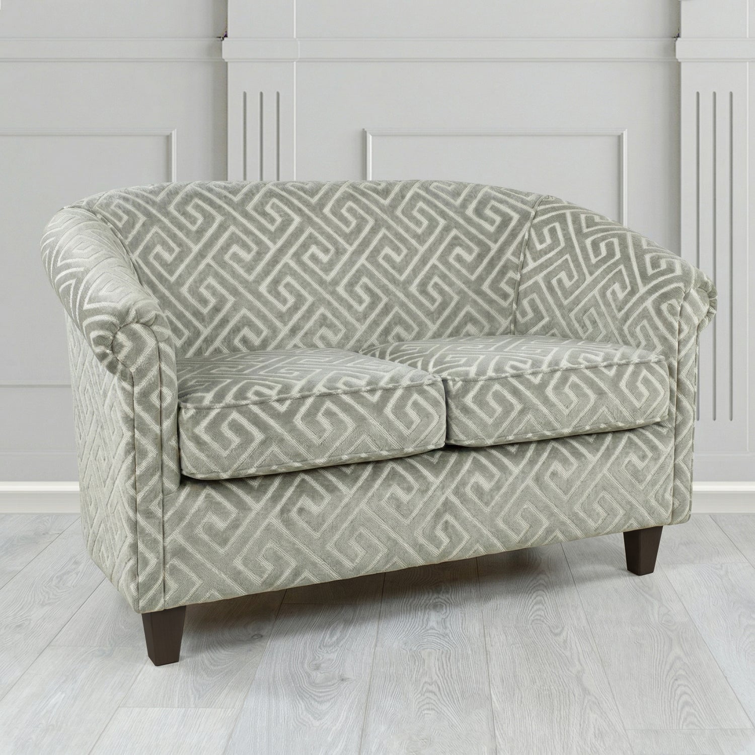 Siena 2 Seater Tub Sofa in Cristina Marrone Extravaganza Greek Key Geometric Fabric