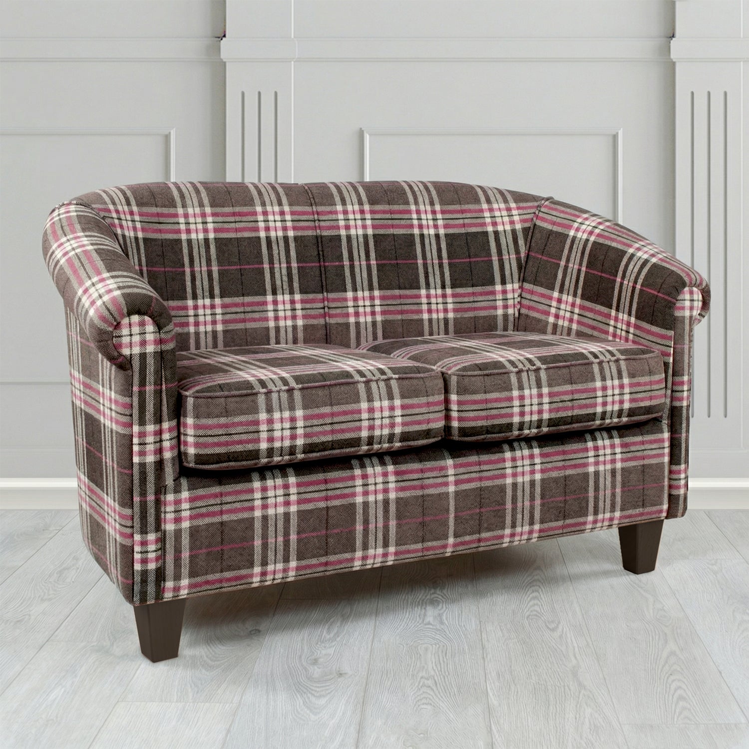 Siena 2 Seater Tub Sofa in Panaz Fabrics Hunter Check Crib 5 Tartan Pattern Fabric