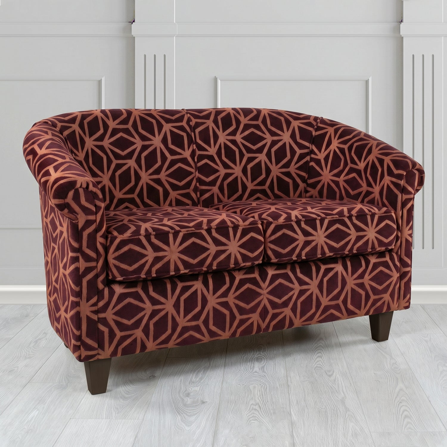 Siena 2 Seater Tub Sofa in Panaz Fabrics Lexington Corinthia Geometric Crib 5 Velvet Fabric