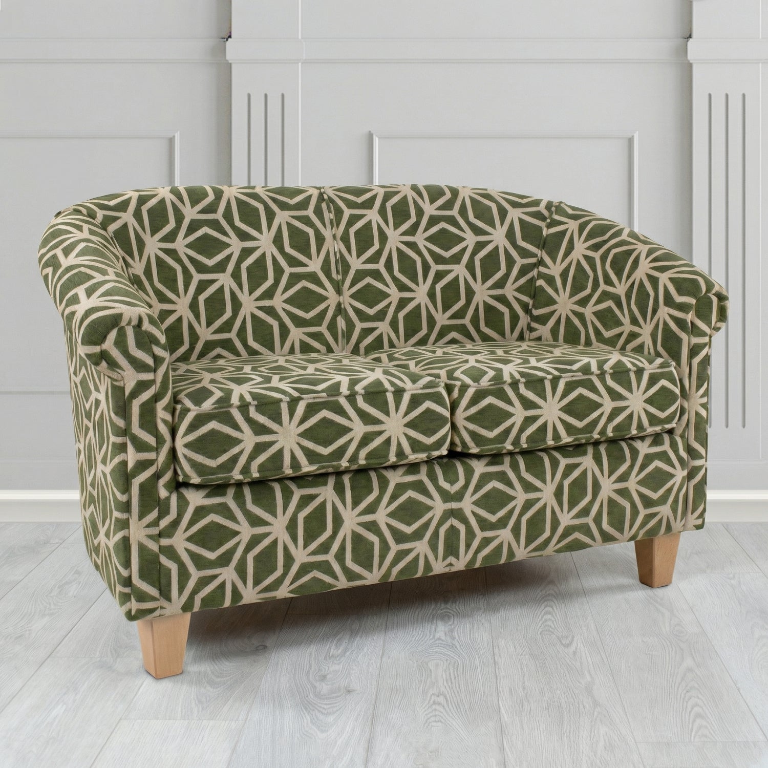 Siena 2 Seater Tub Sofa in Panaz Fabrics Lexington Corinthia Geometric Crib 5 Velvet Fabric