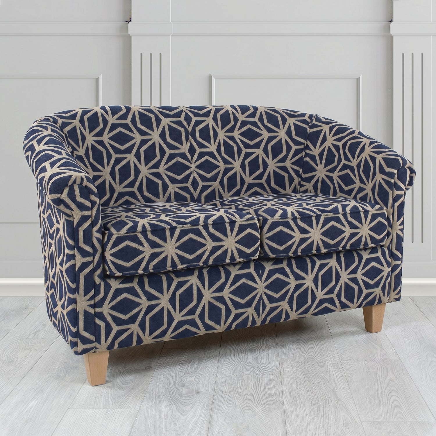 Siena 2 Seater Tub Sofa in Panaz Fabrics Lexington Corinthia Geometric Crib 5 Velvet Fabric