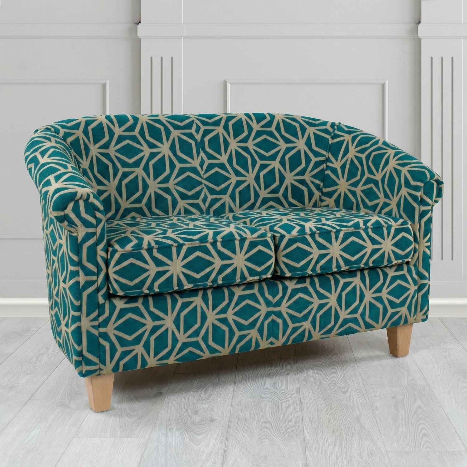 Siena 2 Seater Tub Sofa in Panaz Fabrics Lexington Corinthia Geometric Crib 5 Velvet Fabric