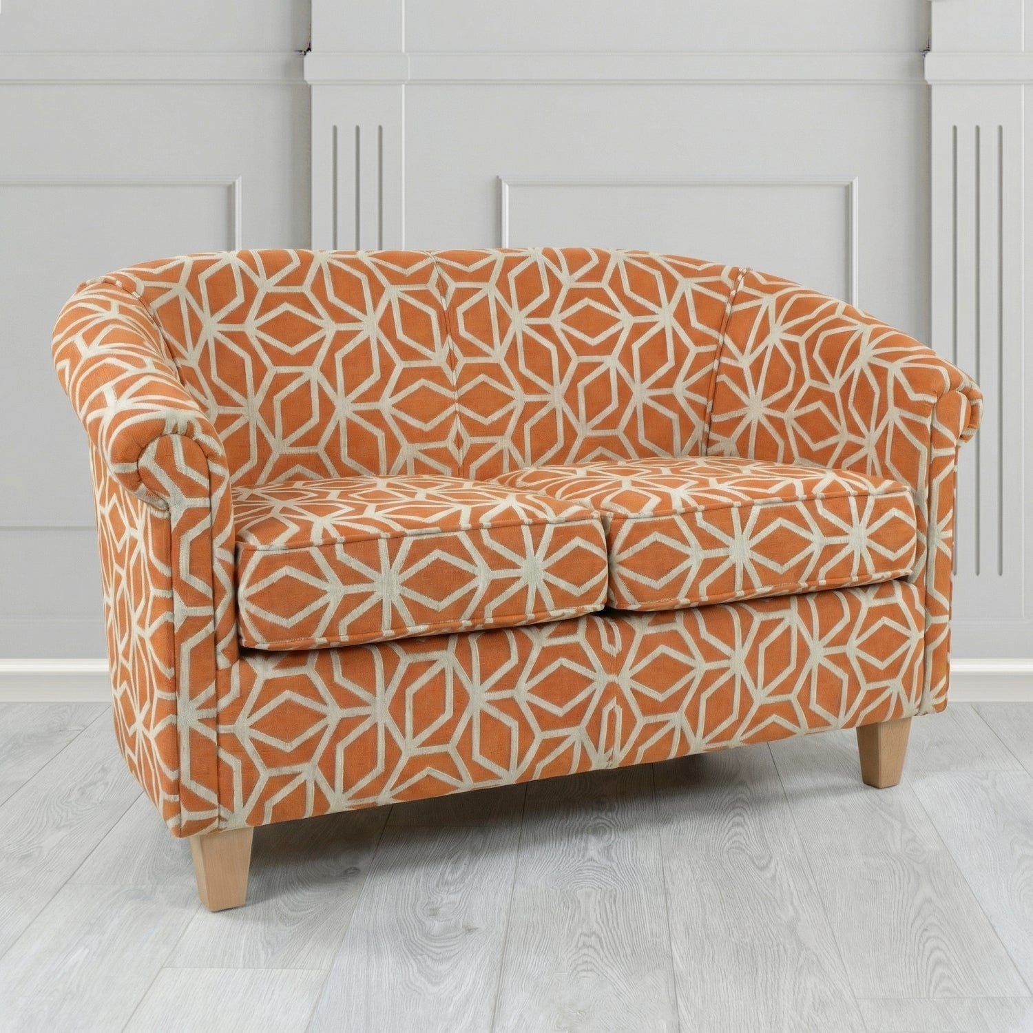 Siena 2 Seater Tub Sofa in Panaz Fabrics Lexington Corinthia Geometric Crib 5 Velvet Fabric