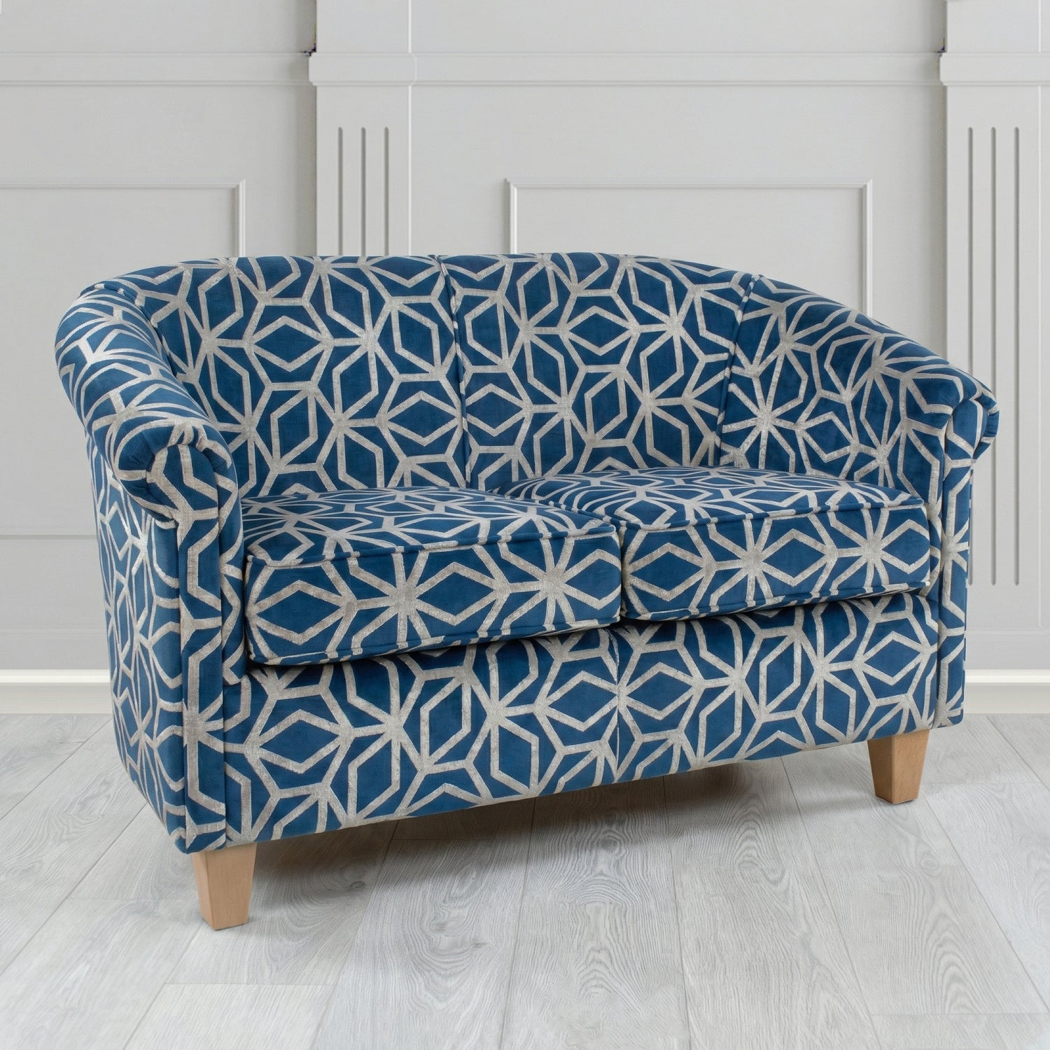 Siena 2 Seater Tub Sofa in Panaz Fabrics Lexington Corinthia Geometric Crib 5 Velvet Fabric