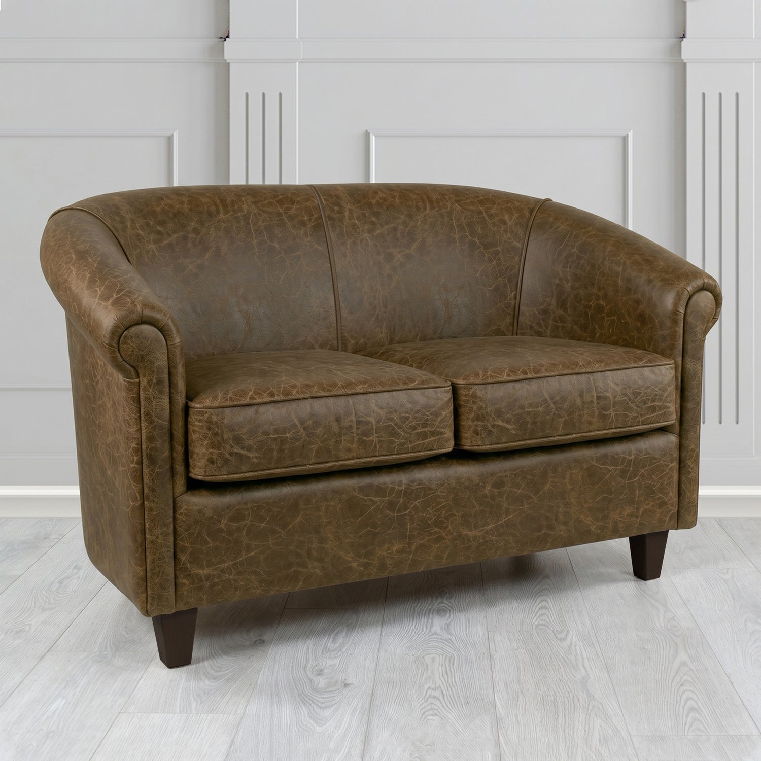 Siena 2 Seater Tub Sofa in Crest Leather Saloon Semi-Aniline Crib 5 Genuine Leather