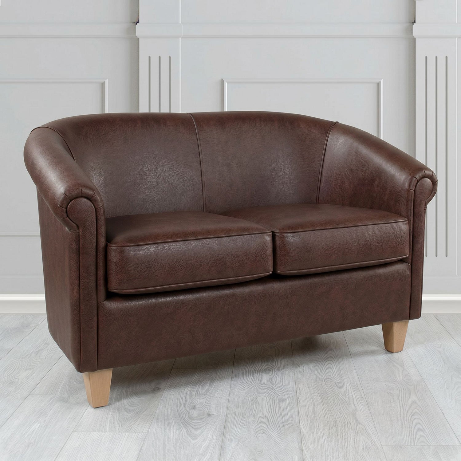 Siena 2 Seater Tub Sofa in Crest Leather Saloon Semi-Aniline Crib 5 Genuine Leather