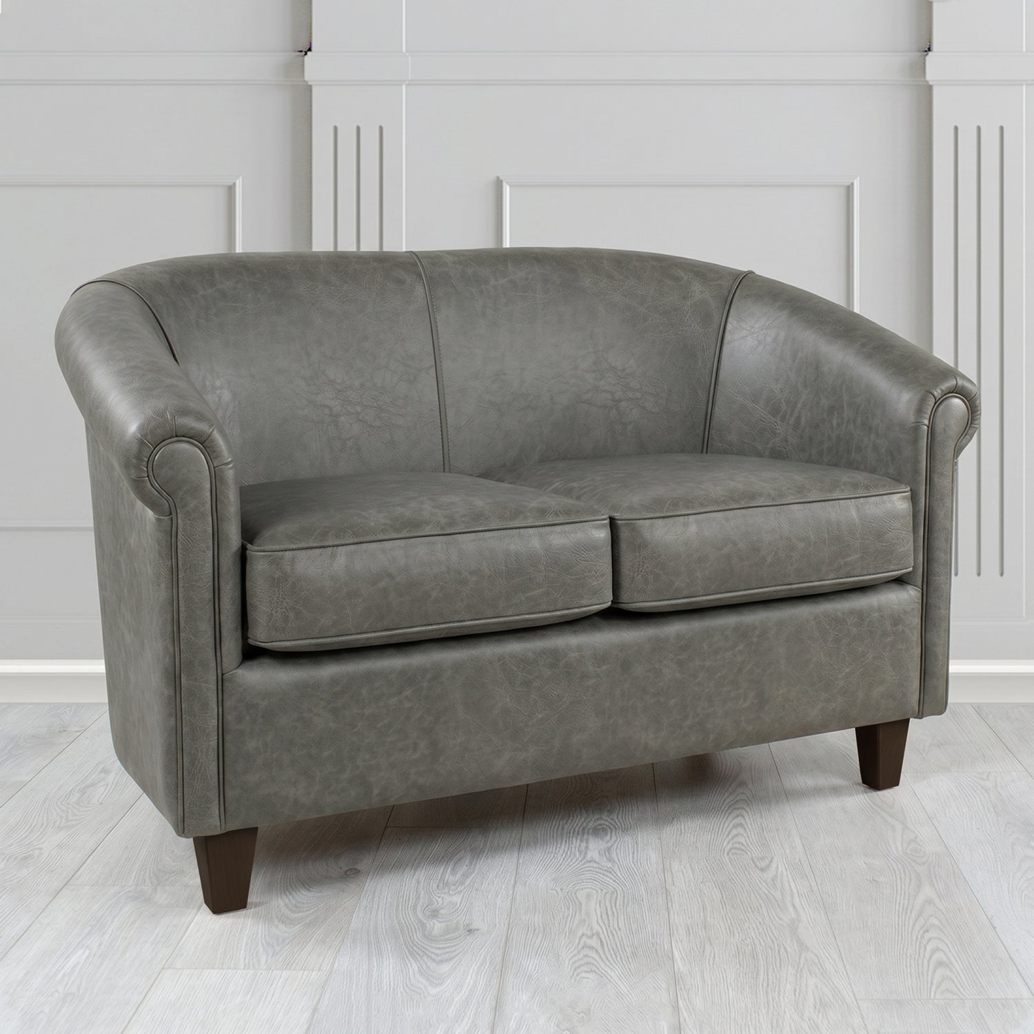 Siena 2 Seater Tub Sofa in Crest Leather Saloon Semi-Aniline Crib 5 Genuine Leather