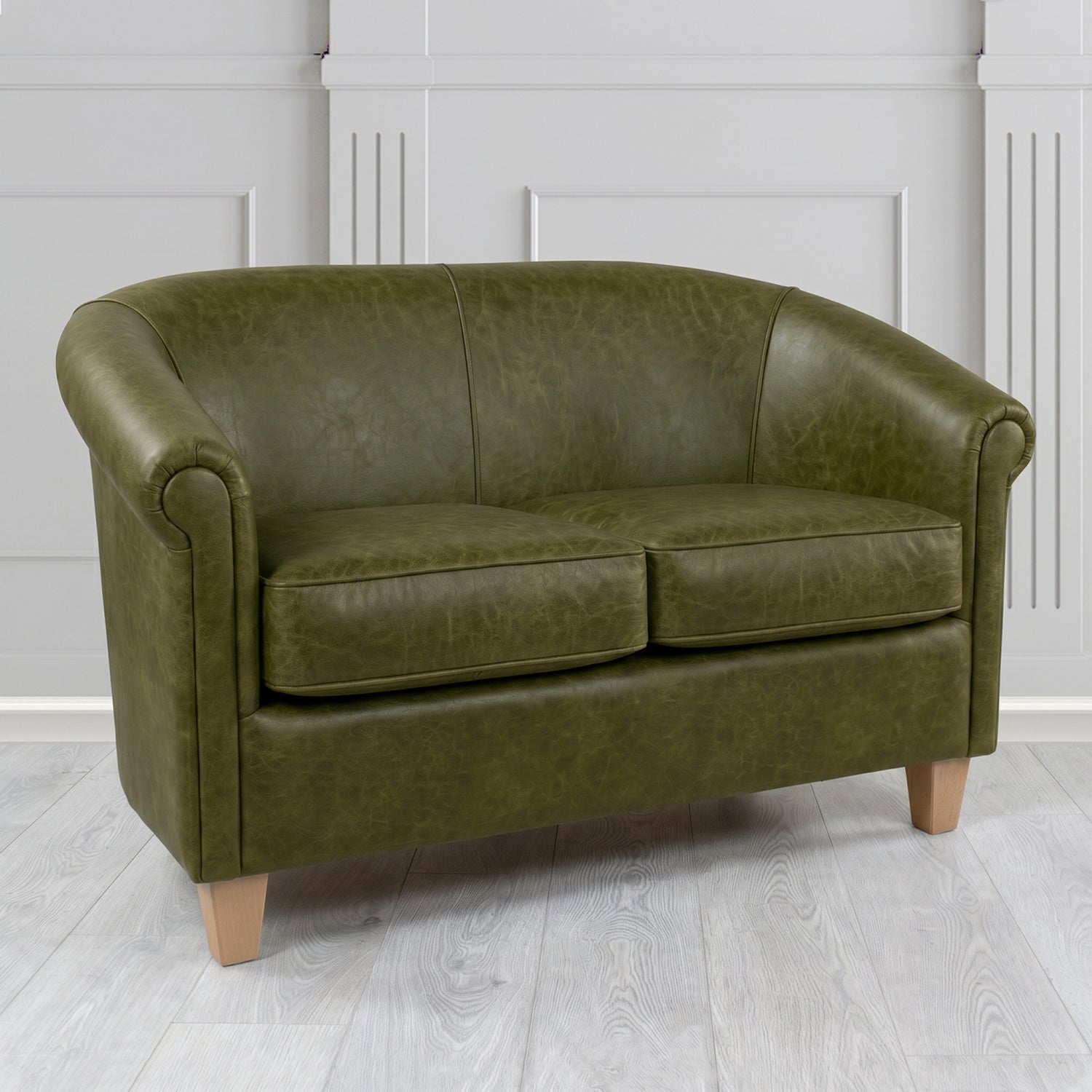 Siena 2 Seater Tub Sofa in Crest Leather Saloon Semi-Aniline Crib 5 Genuine Leather